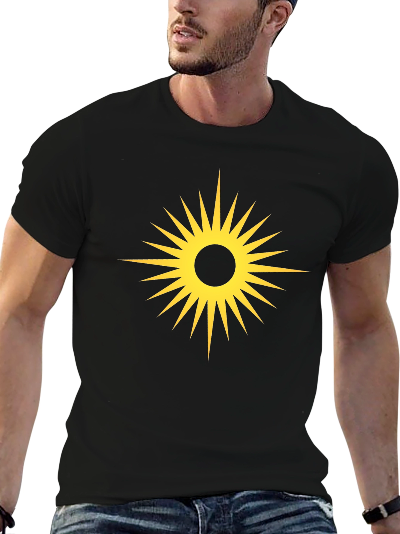 Black Radiant Sunburst Graphic Tee - Black Cotton T-Shirt view 6