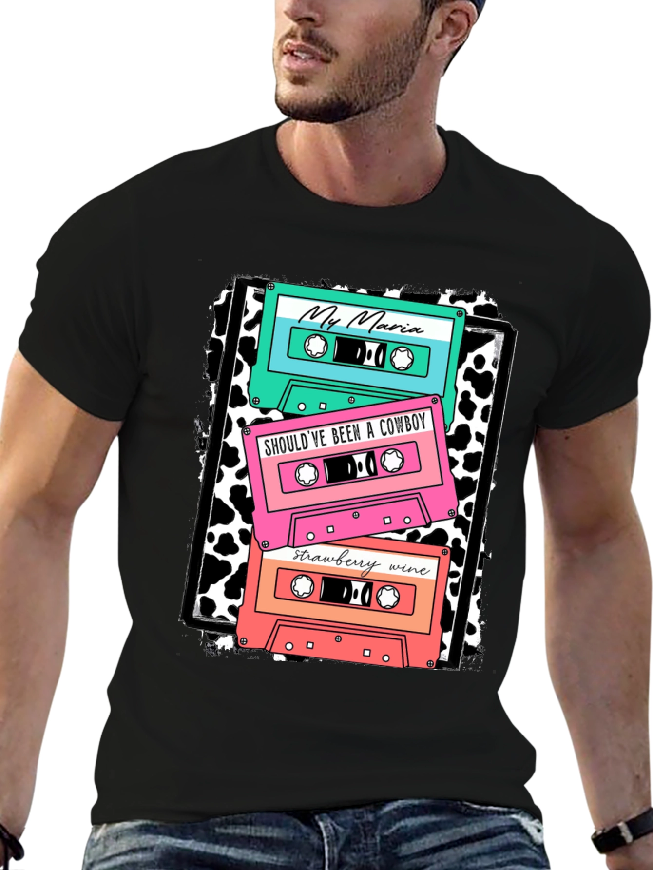 Black Retro Cassette Tape Music T-Shirt view 6