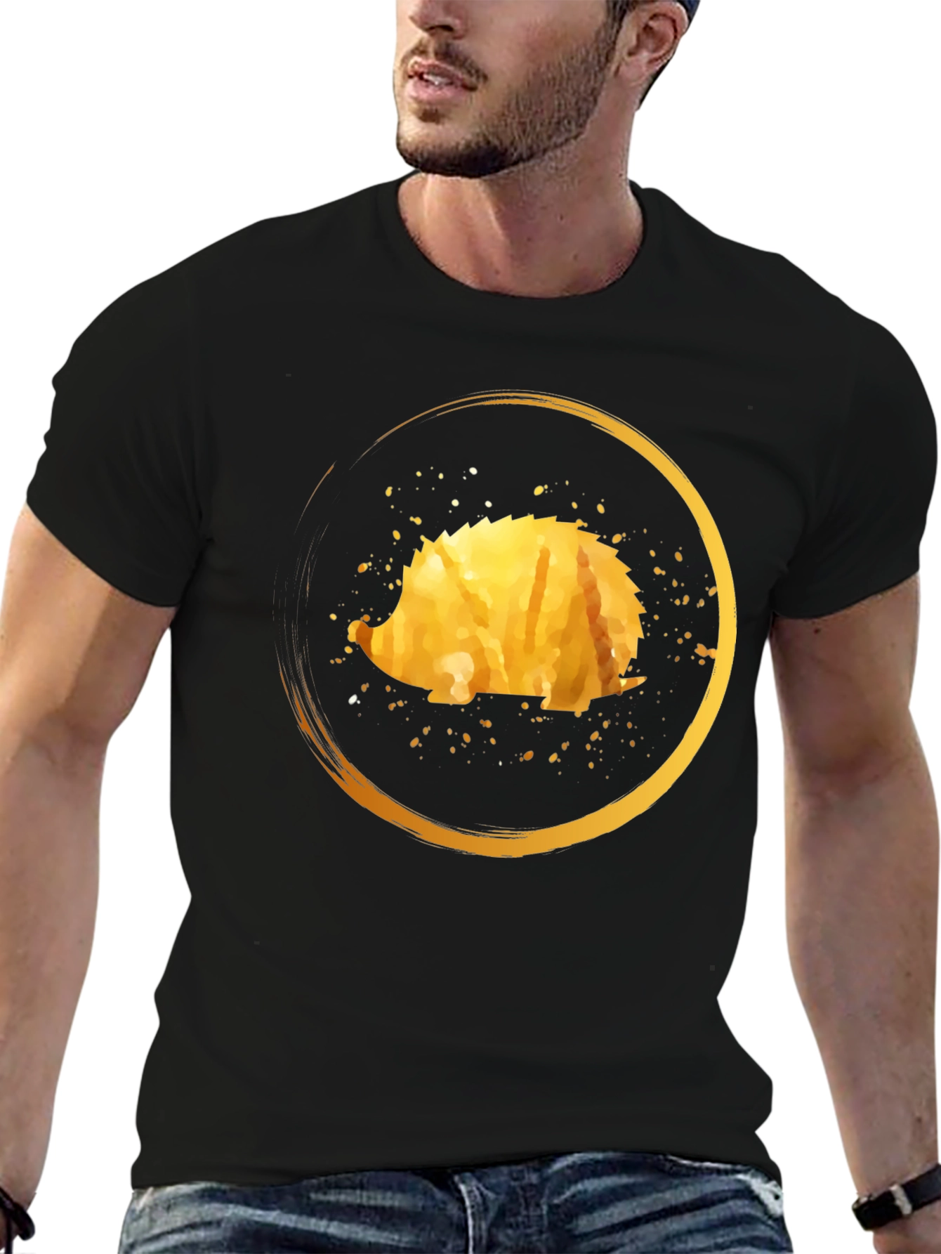 Black Golden Hedgehog Graphic Tee - Stylish Unisex Shirt view 6