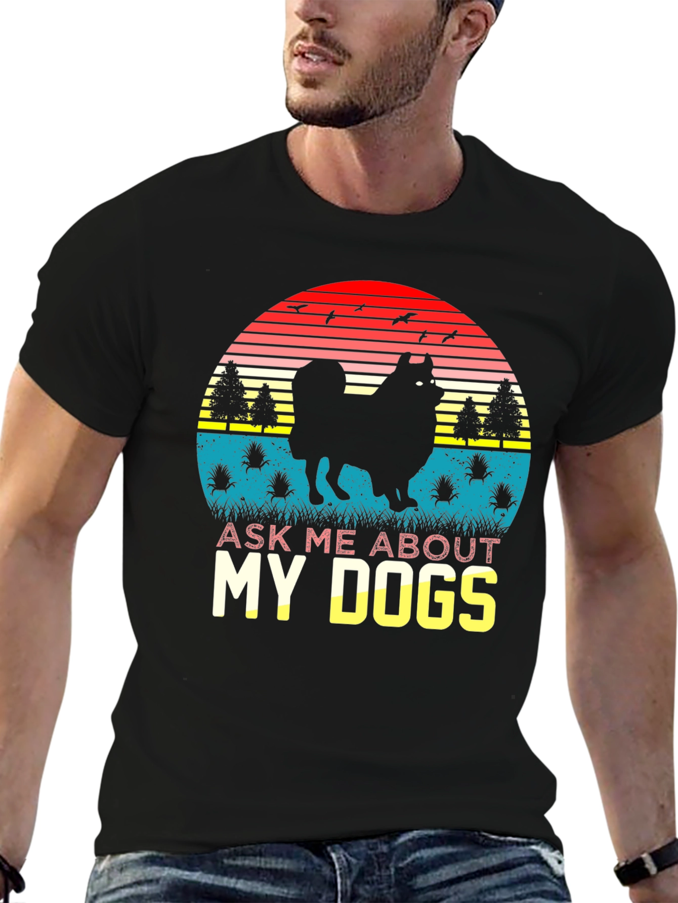 Black Dog Lover T-Shirt: Ask Me About My Dogs Retro Sunset Tee view 6