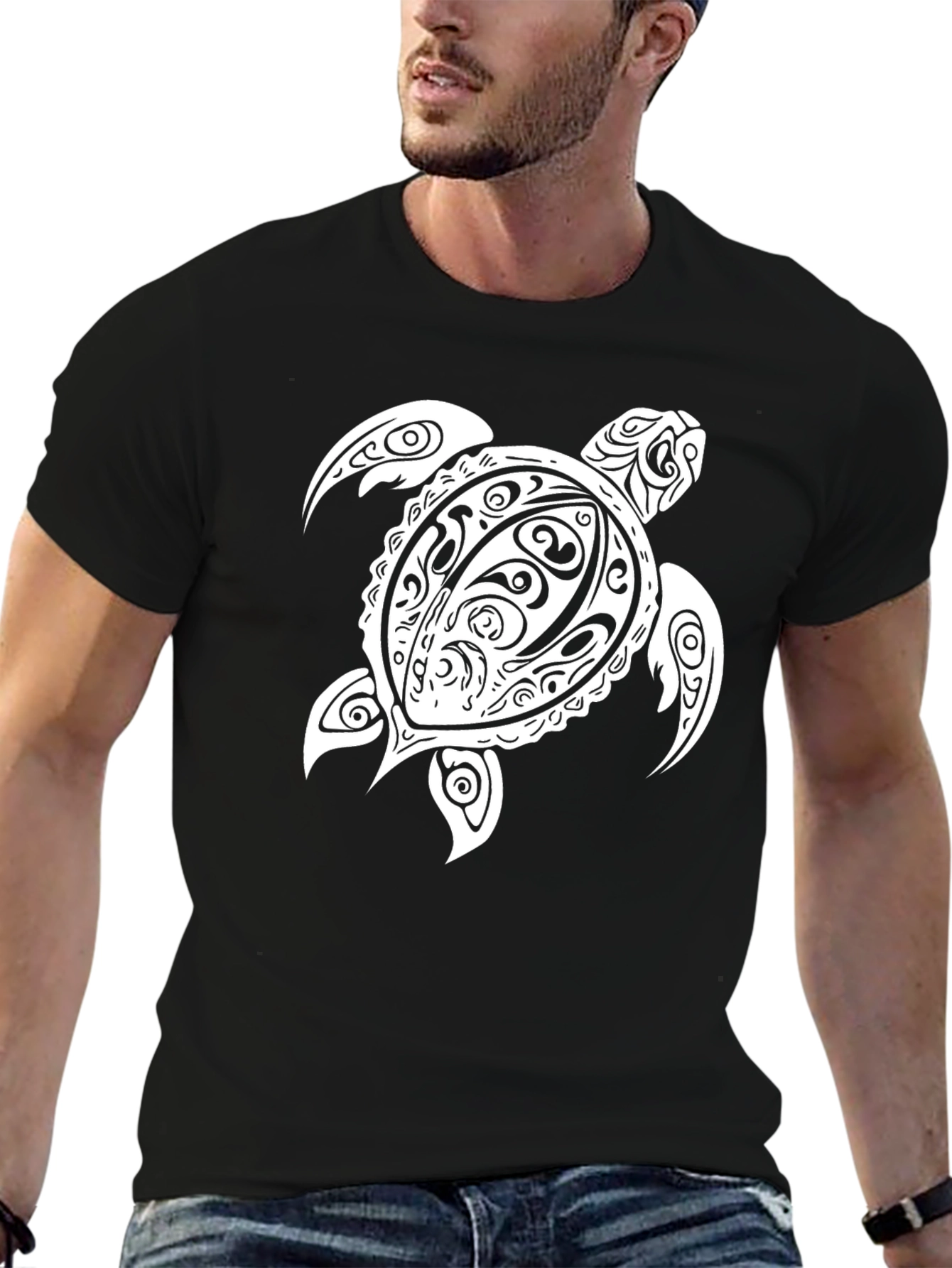 Black Tribal Turtle Graphic Tee - Black view 6