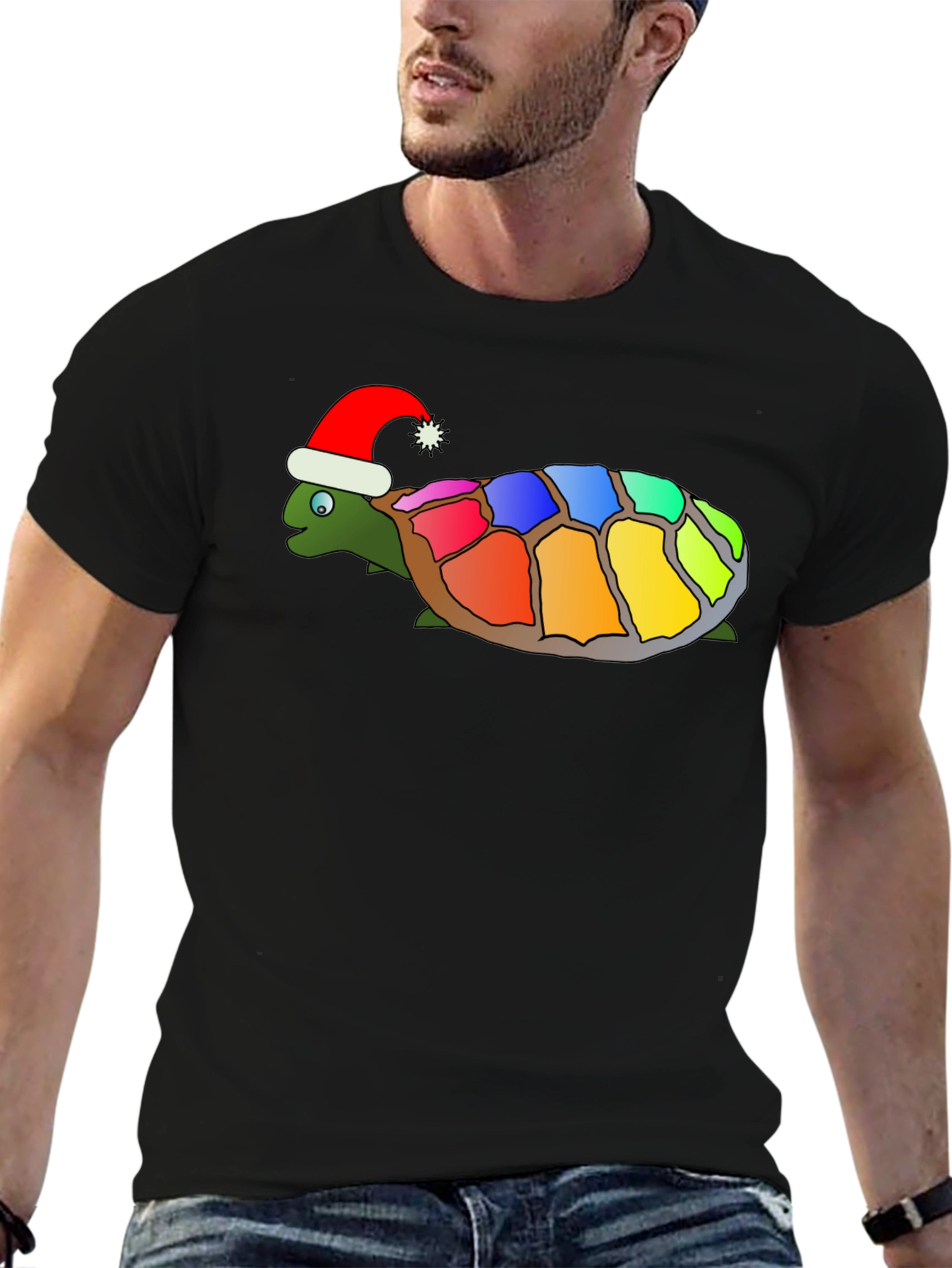 Black Festive Rainbow Turtle Graphic Tee view 6