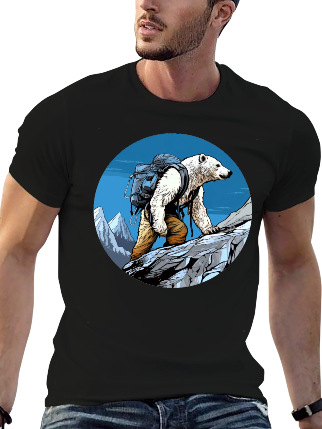 Black Polar Bear Hiking T-Shirt - Adventure Tee view 6