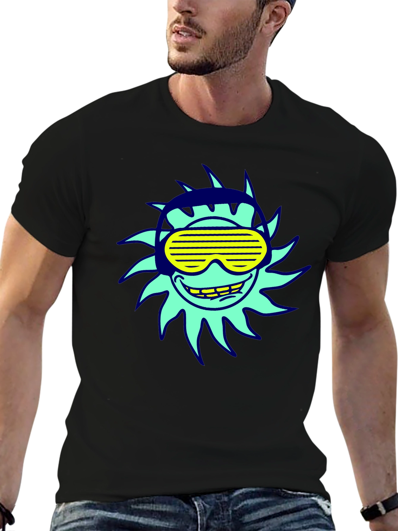 Black Cool Sun Graphic Tee - Black Cotton T-Shirt view 6