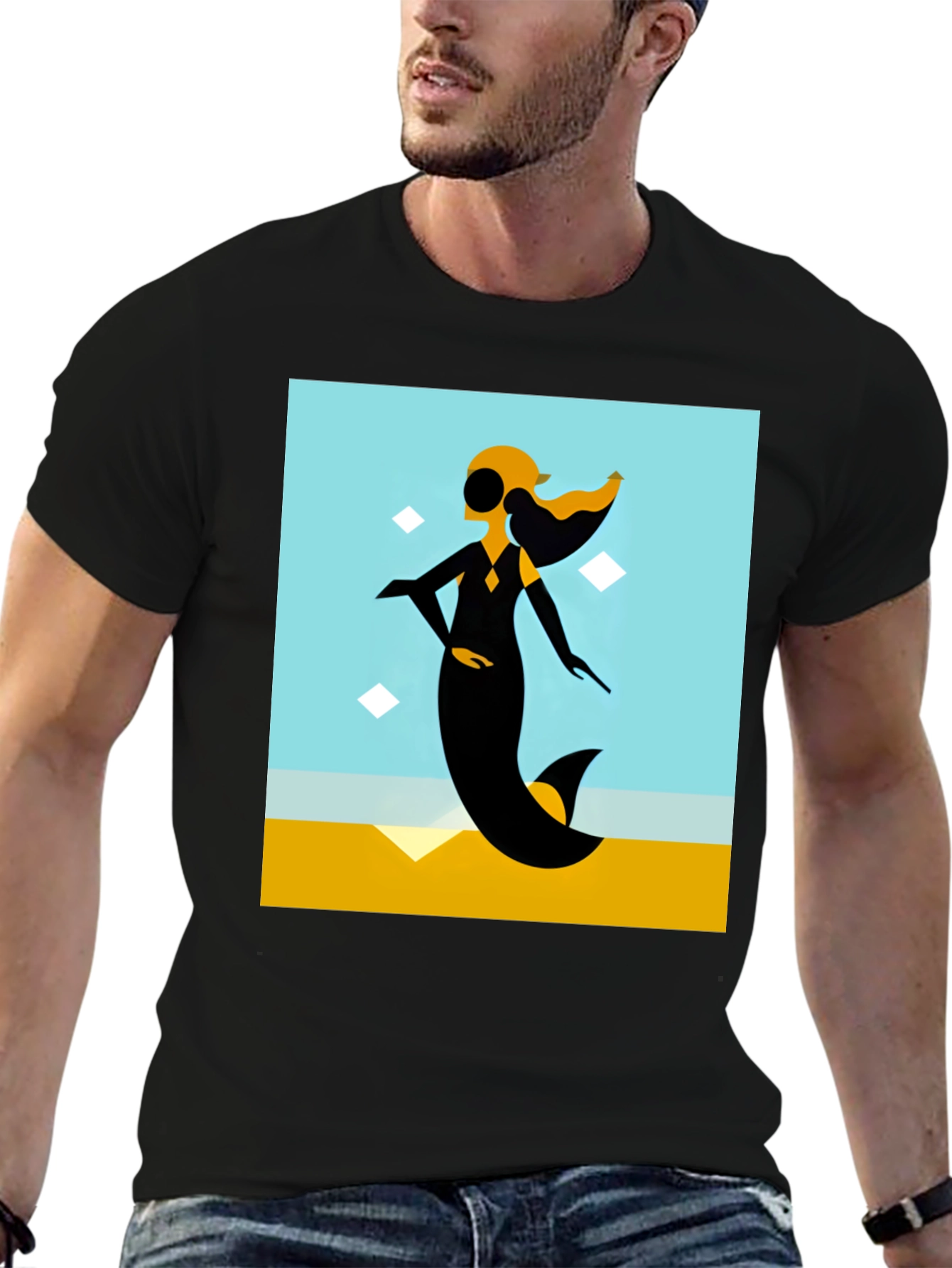 Black Abstract Mermaid Graphic Tee view 6
