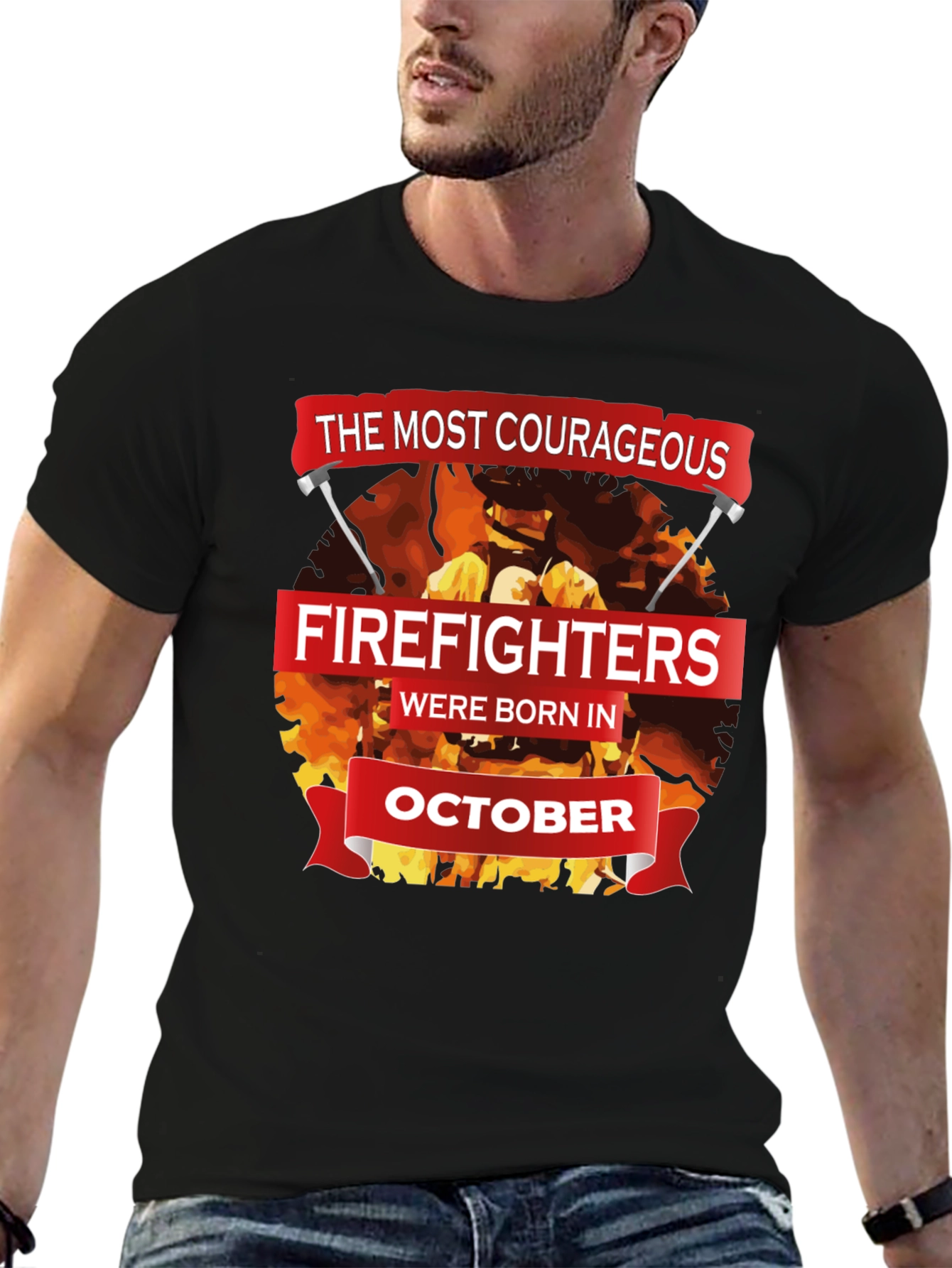 Black Courageous Firefighters October Birthday T-Shirt view 6