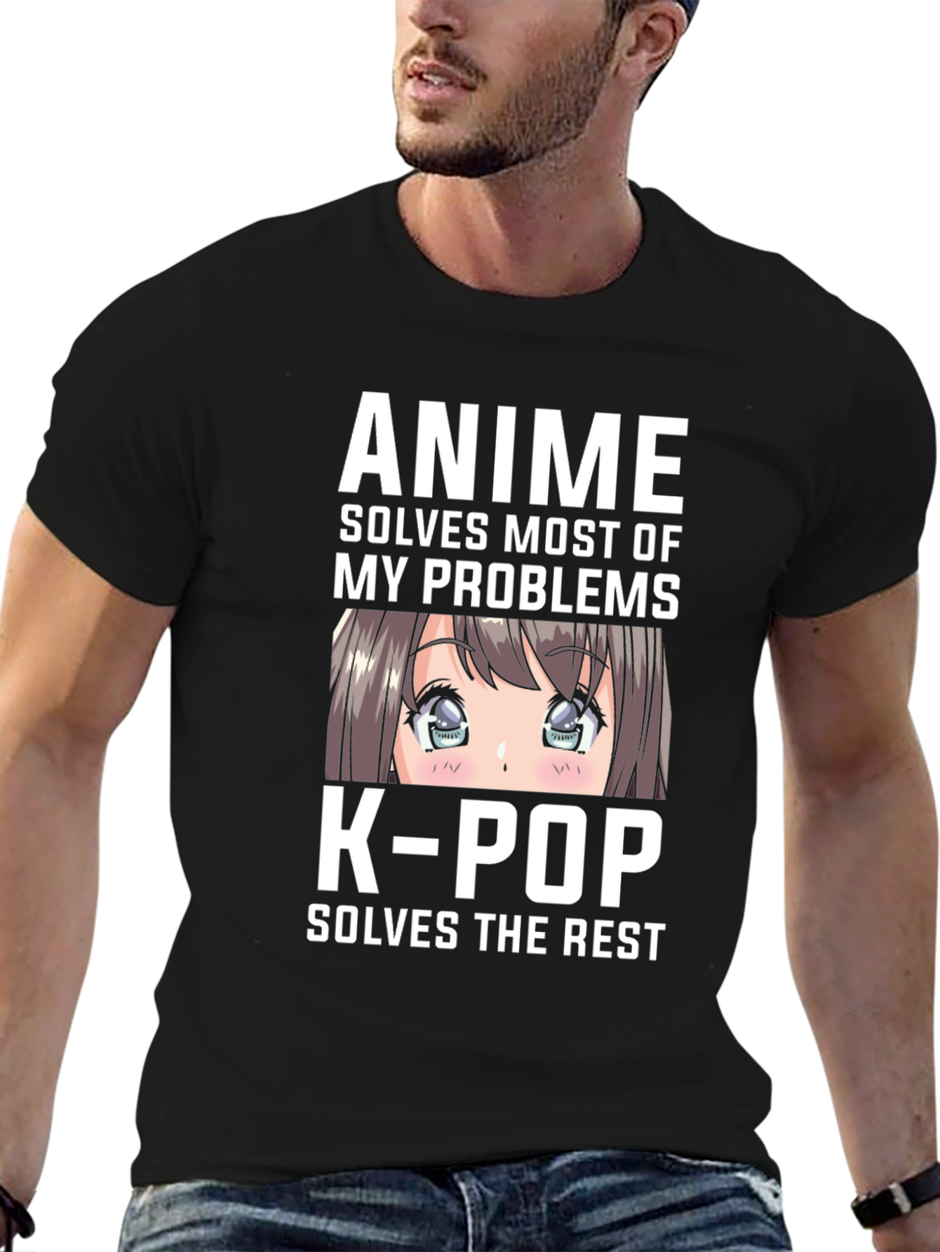 Black Anime & K-Pop Solves My Problems Tee view 6