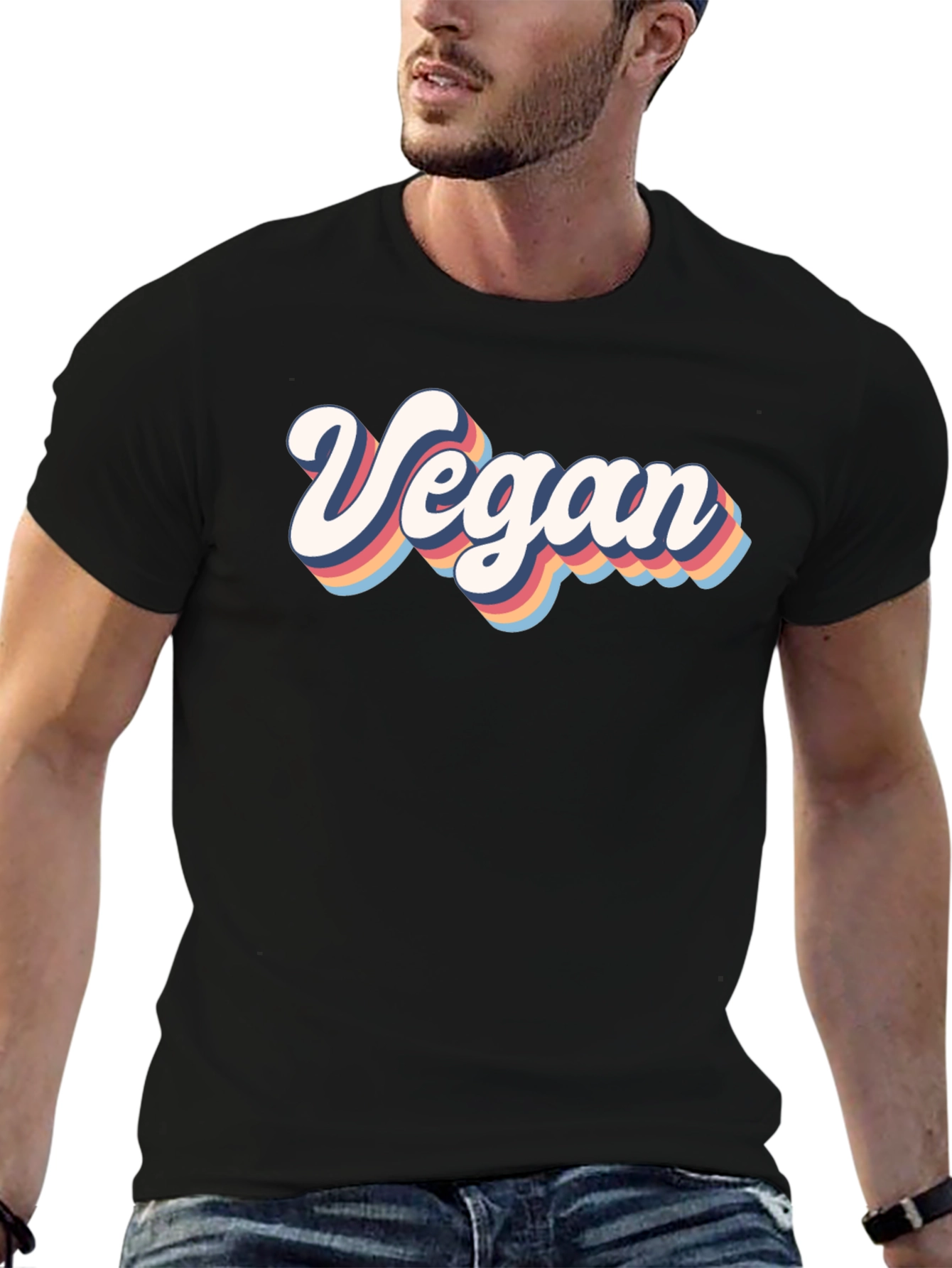Black Retro Vegan T-Shirt - Short Sleeve Black Tee view 6