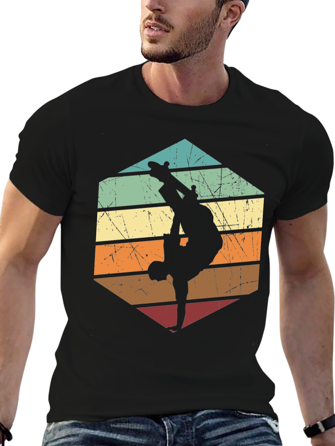 Black Retro Skateboard Silhouette Graphic Tee view 6