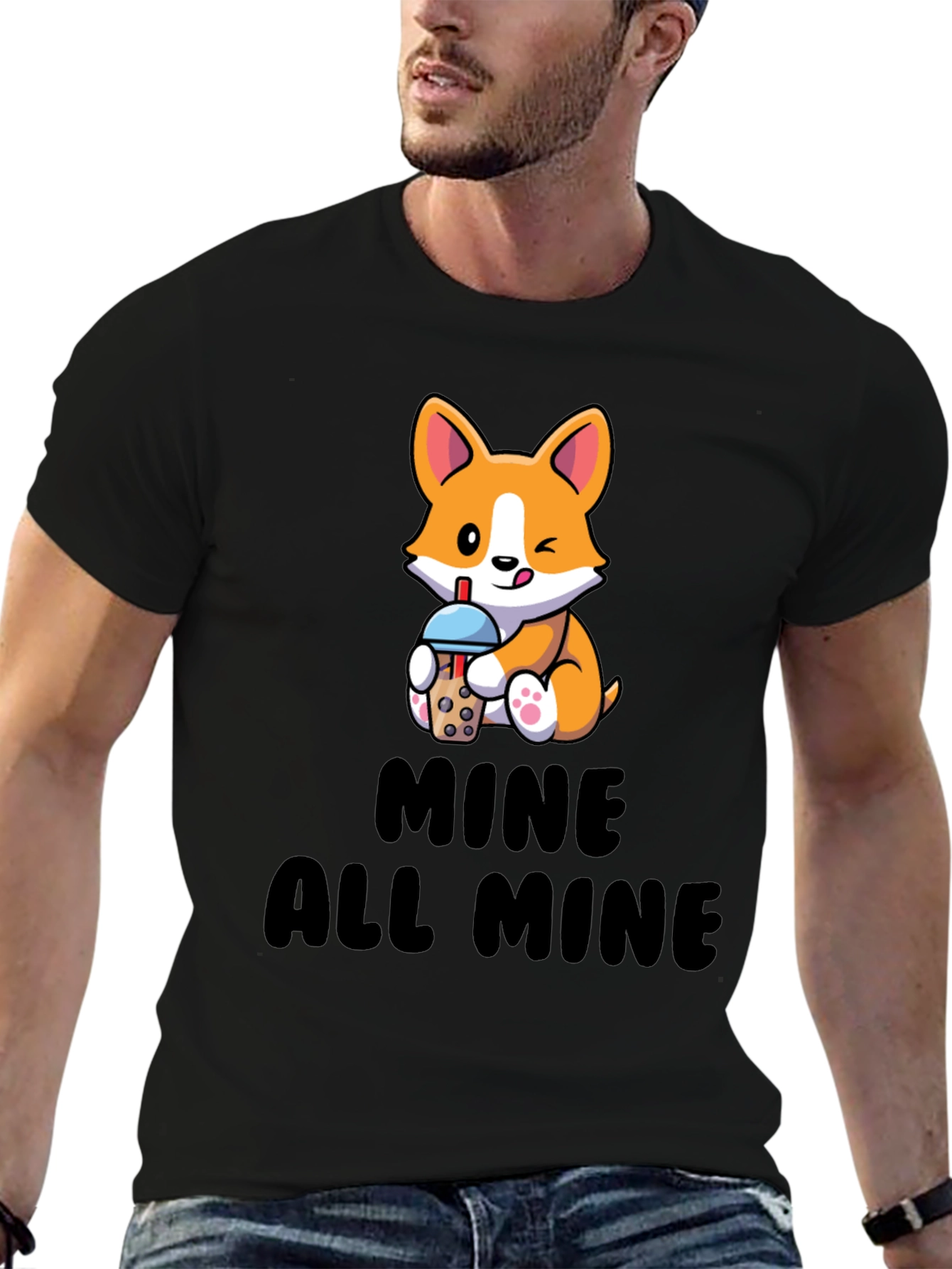 Black Cute Corgi Boba Tea T-Shirt - Mine All Mine view 6