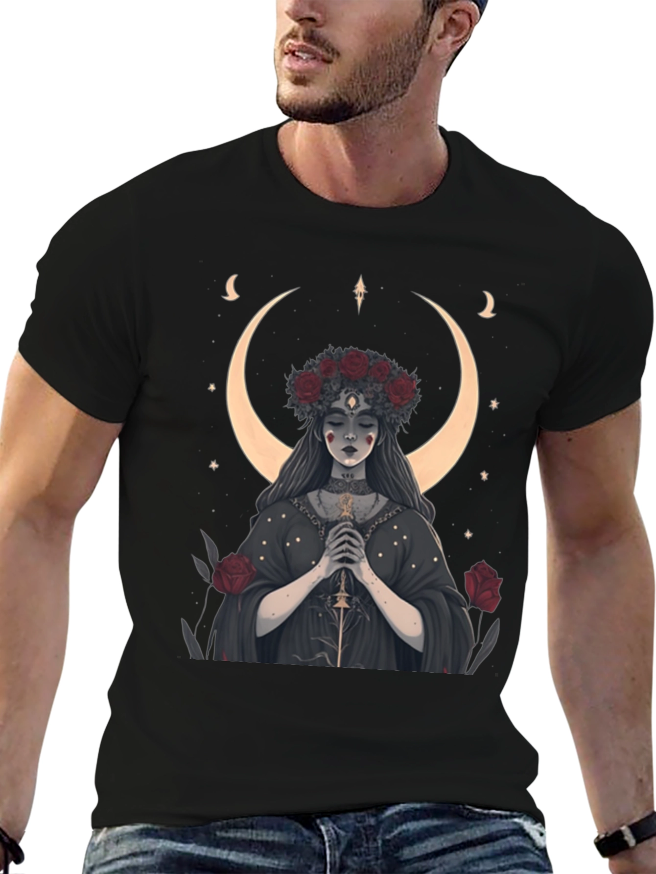 Black Mystic Moon Goddess Graphic Tee view 6