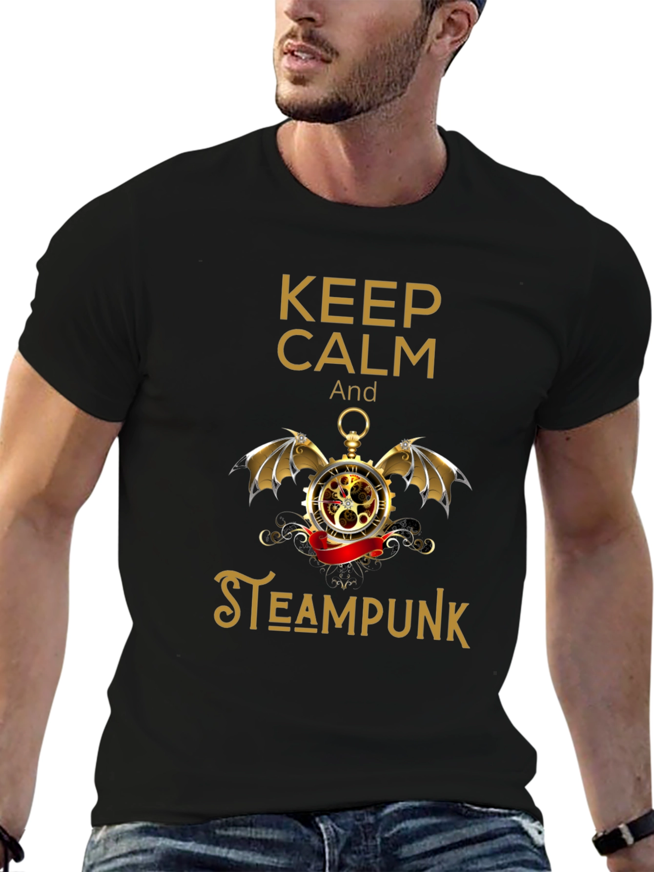 Black Steampunk T-Shirt - Keep Calm Style view 6