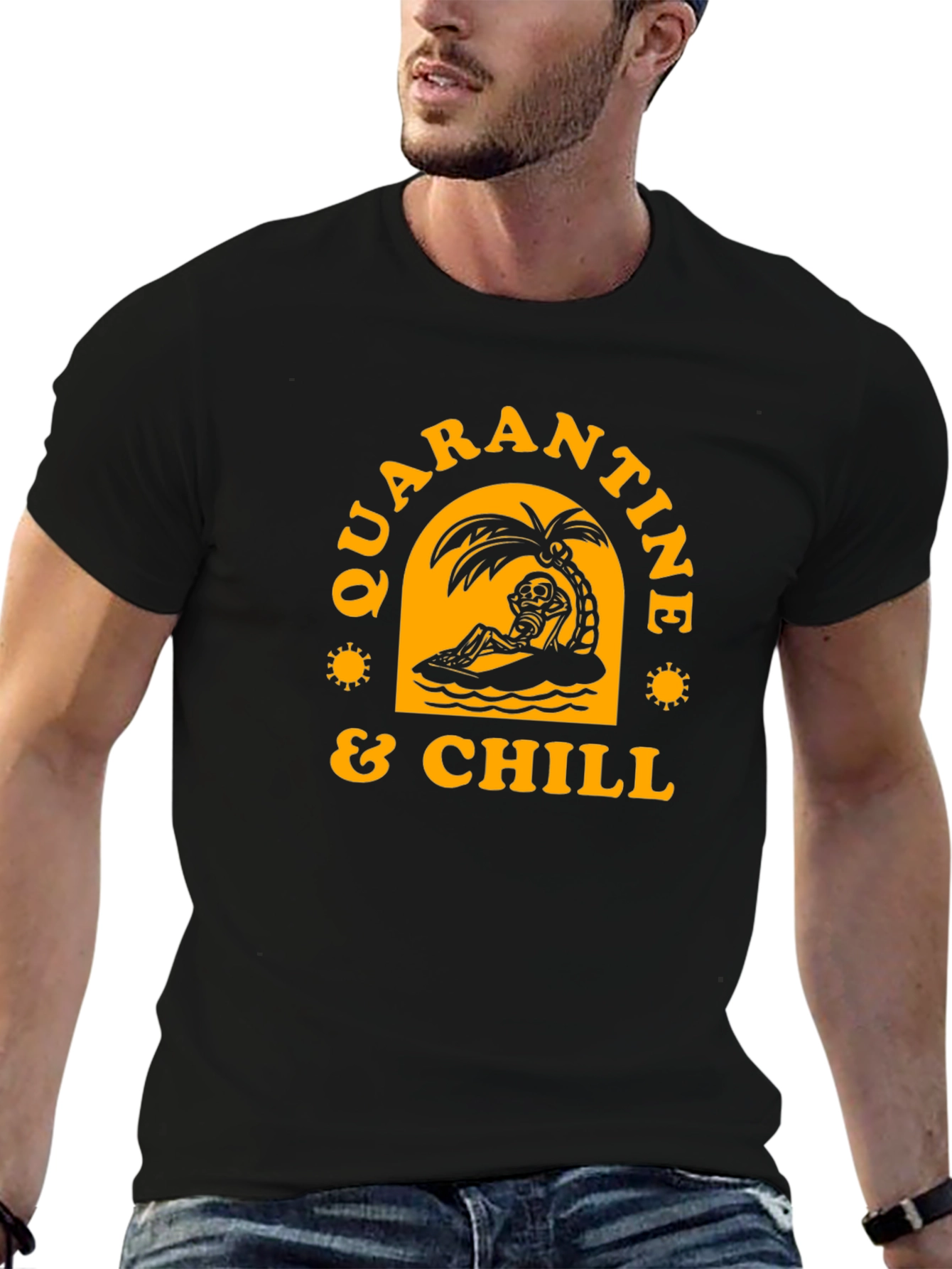 Black Quarantine & Chill Skeleton Graphic Tee view 6
