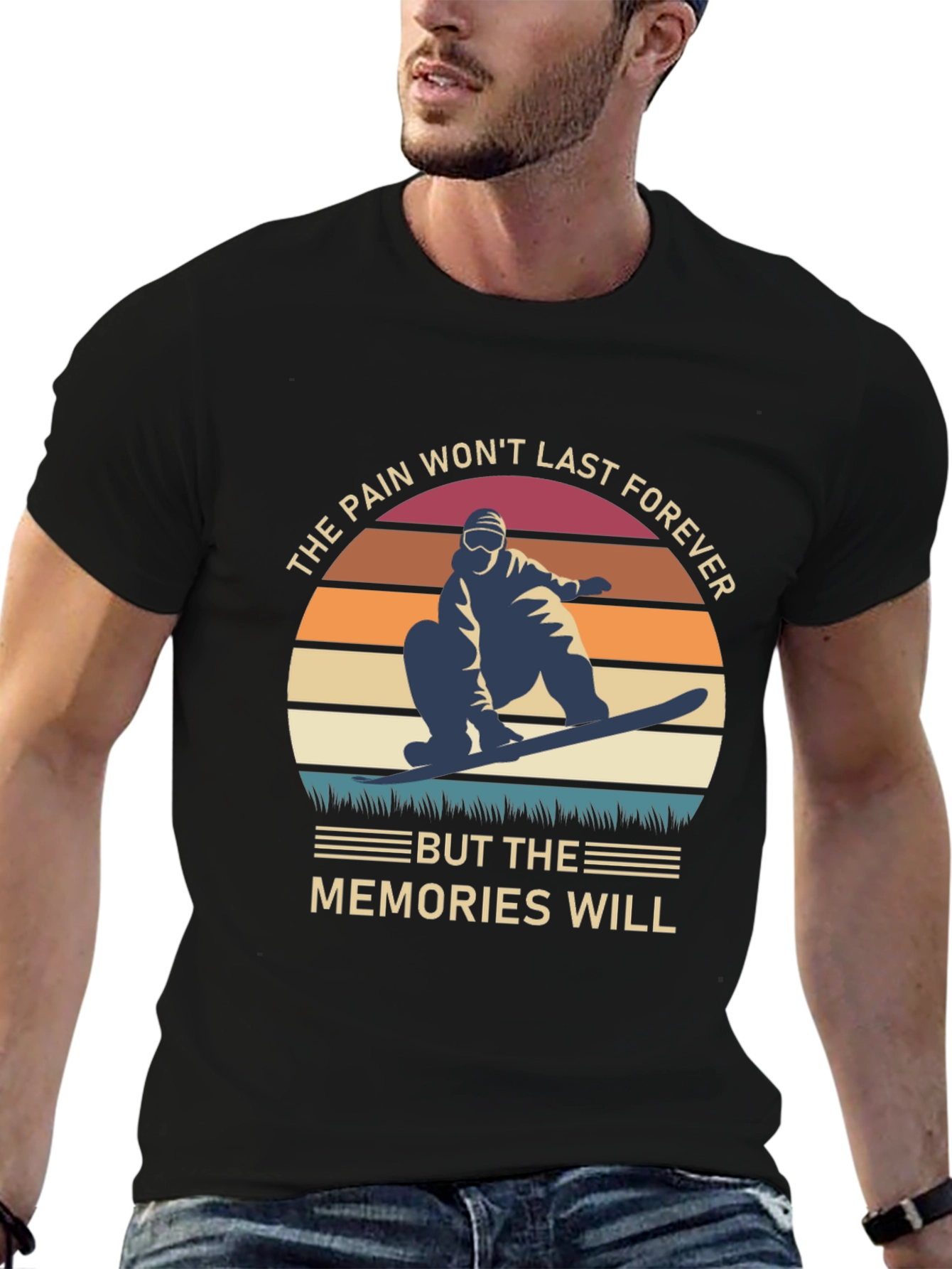 Black Snowboard Memories Graphic T-Shirt view 6