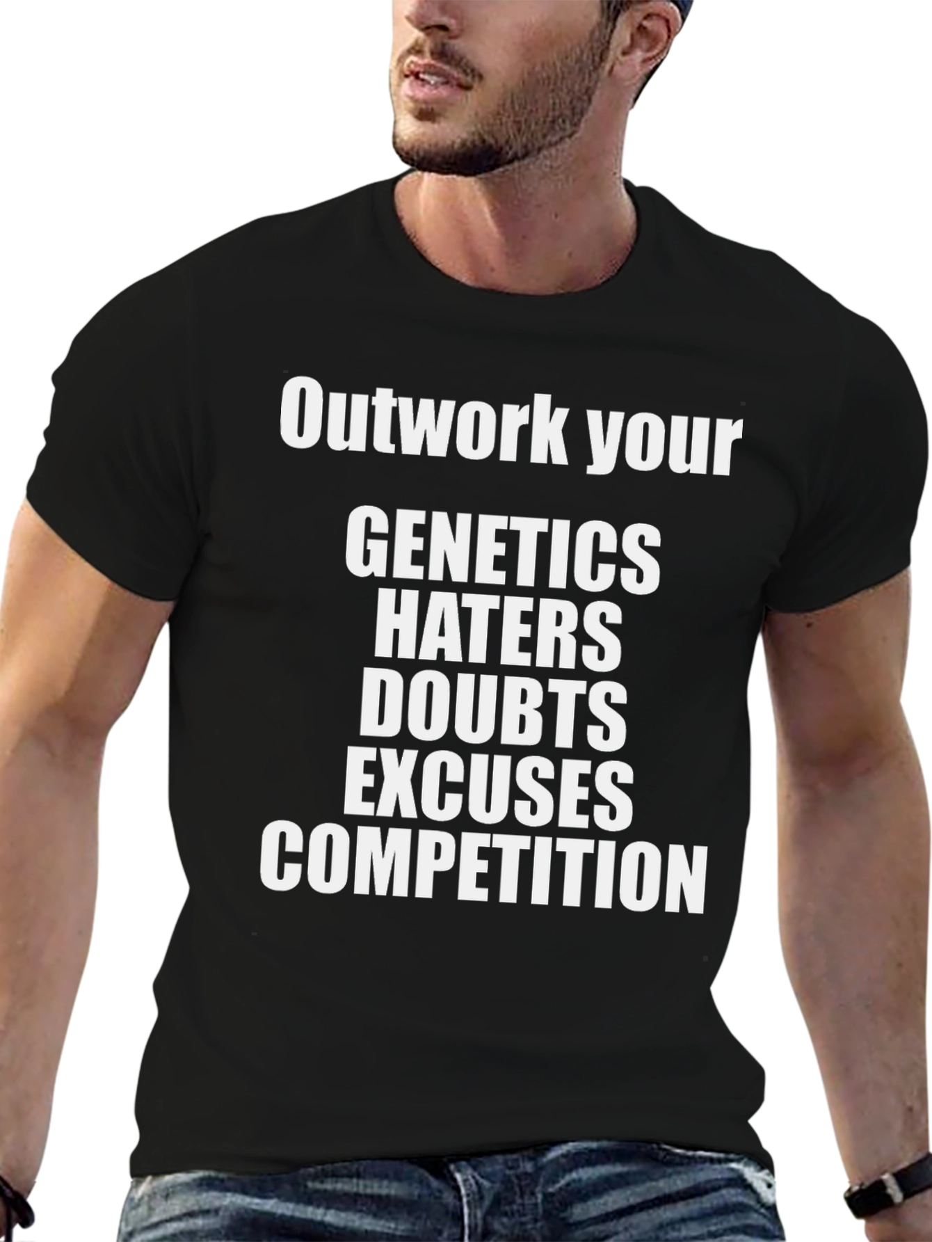 Black Motivational Graphic Tee - Outwork Your Competition view 6