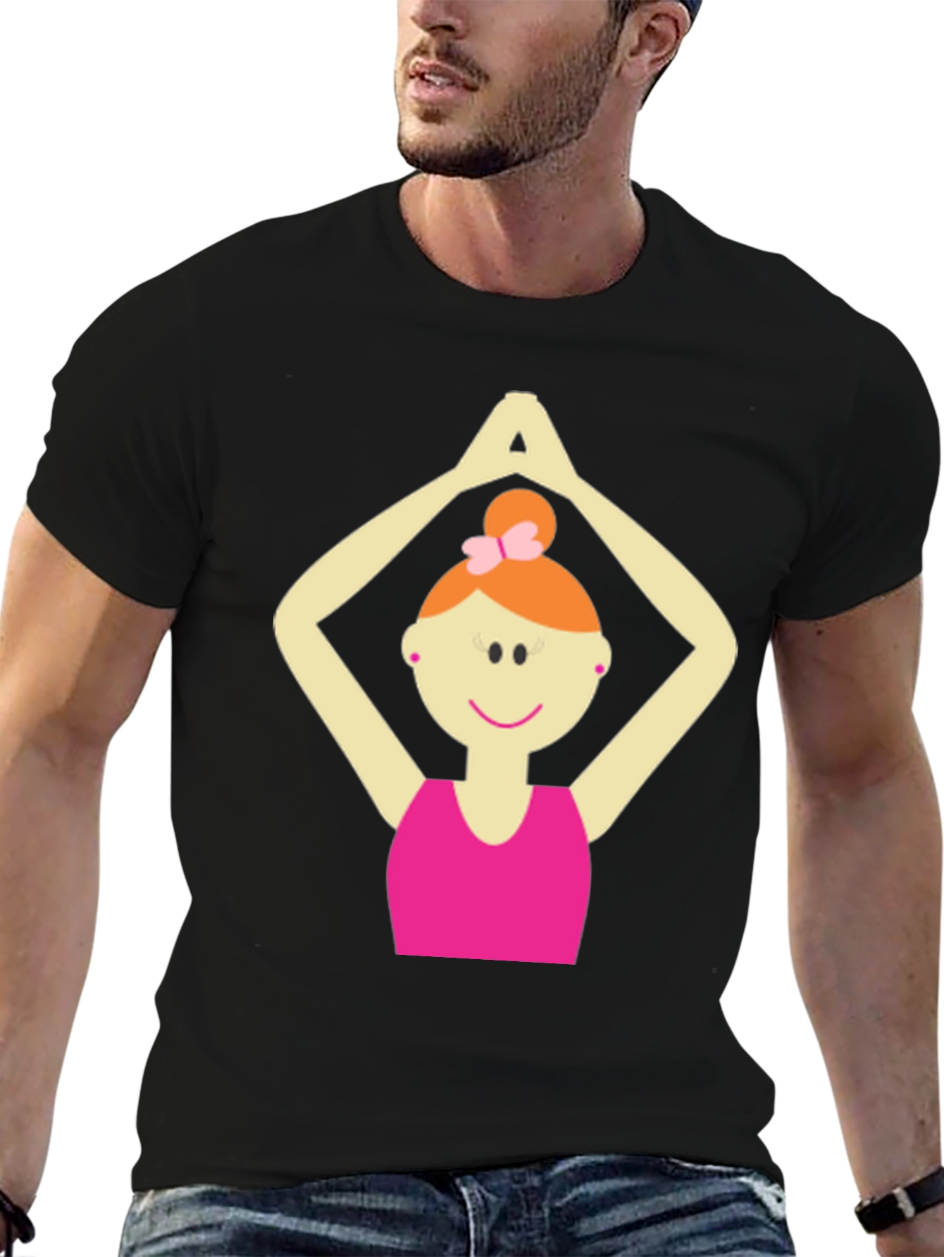 Black Yoga Girl Graphic Tee - Black Cotton Blend T-Shirt view 6