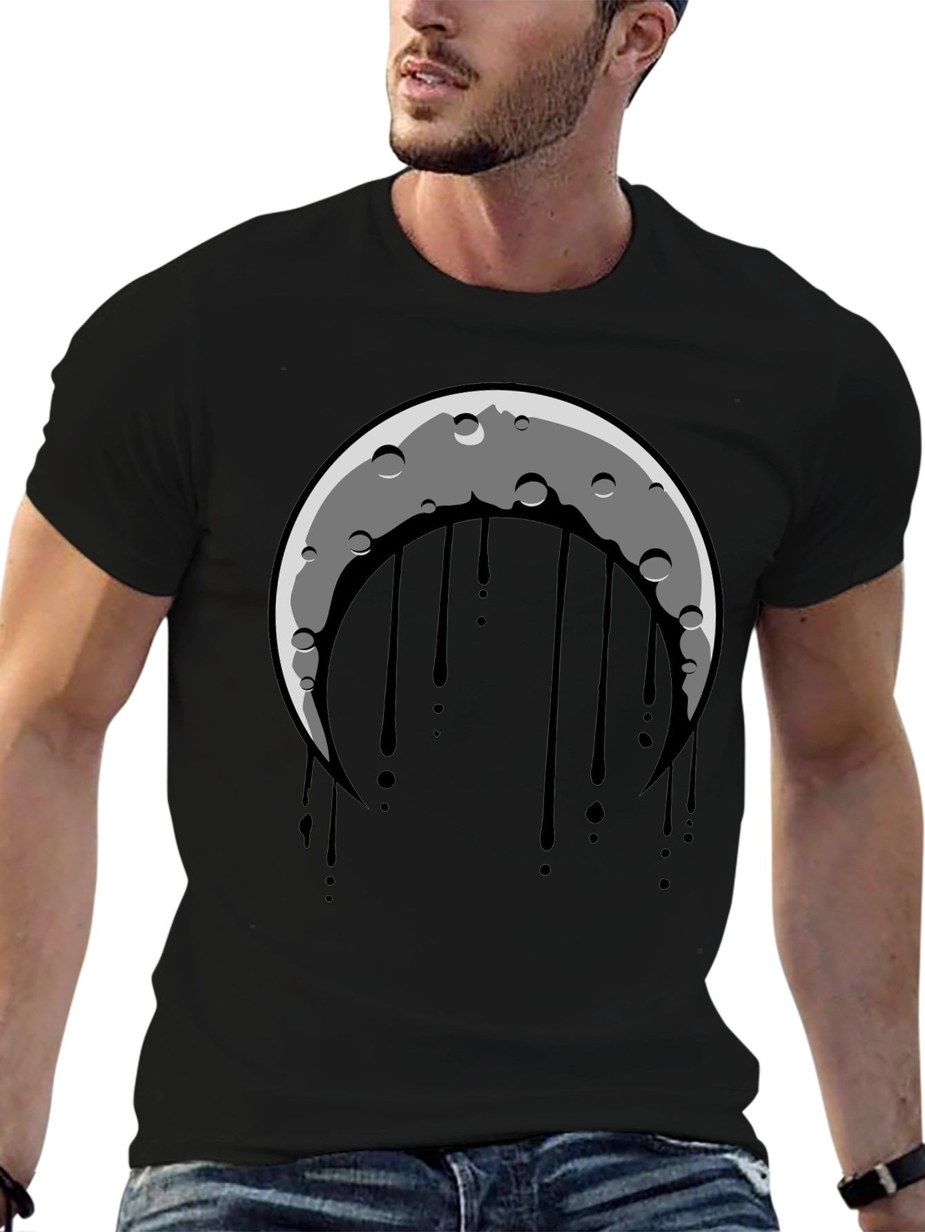Black Crescent Moon Dripping Graphic Tee - Black view 6