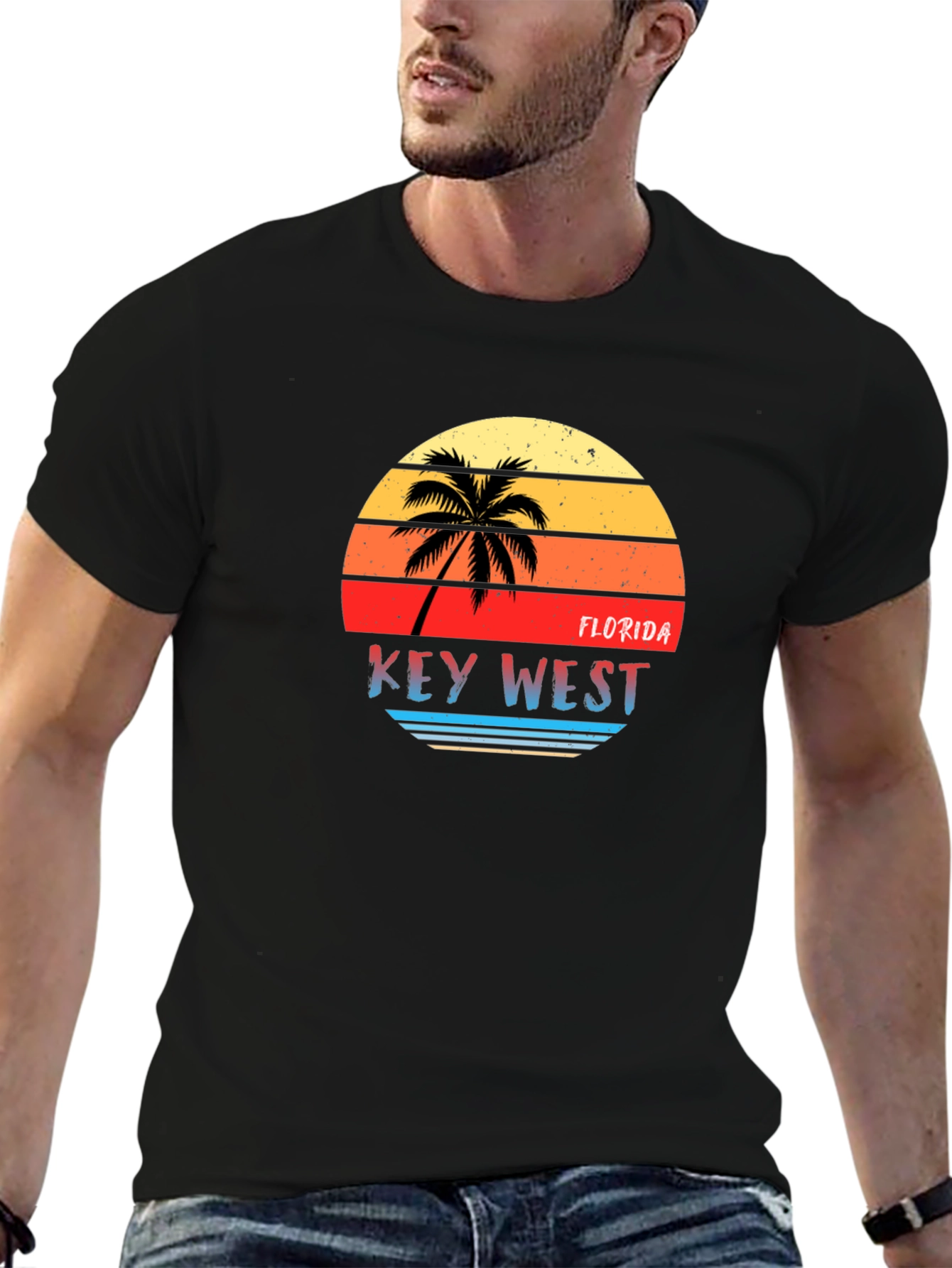 Black Key West Florida Retro Sunset Graphic T-Shirt view 6