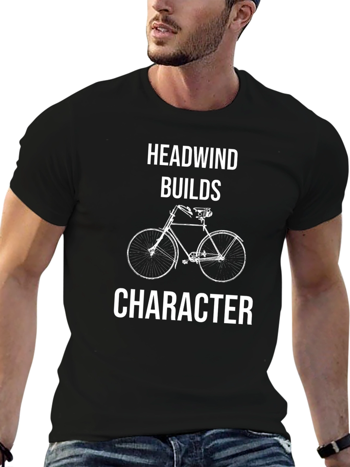 Black Headwind Builds Character Bike Graphic Tee view 6