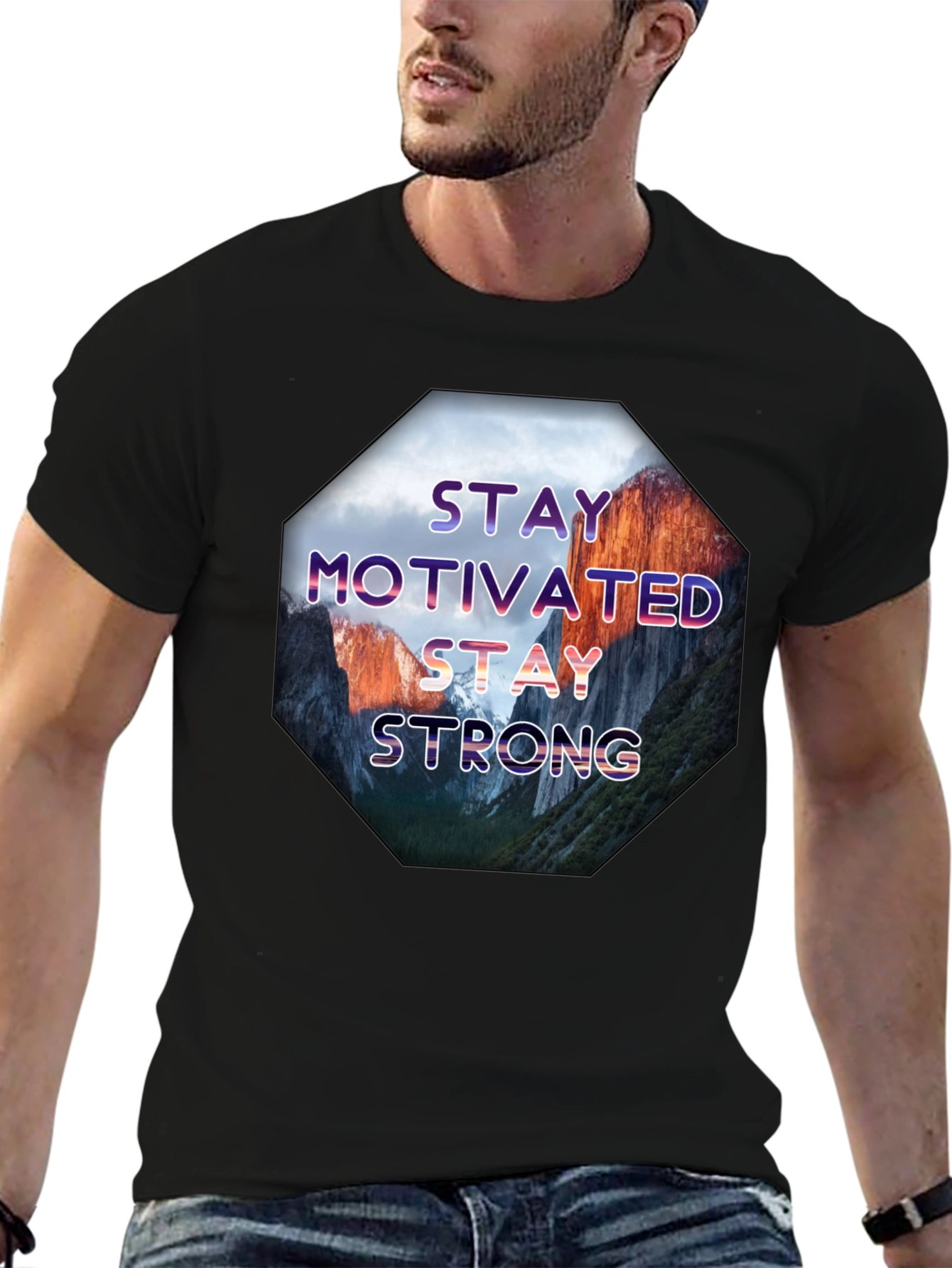 Black Stay Motivated Men's Graphic T-Shirt view 6