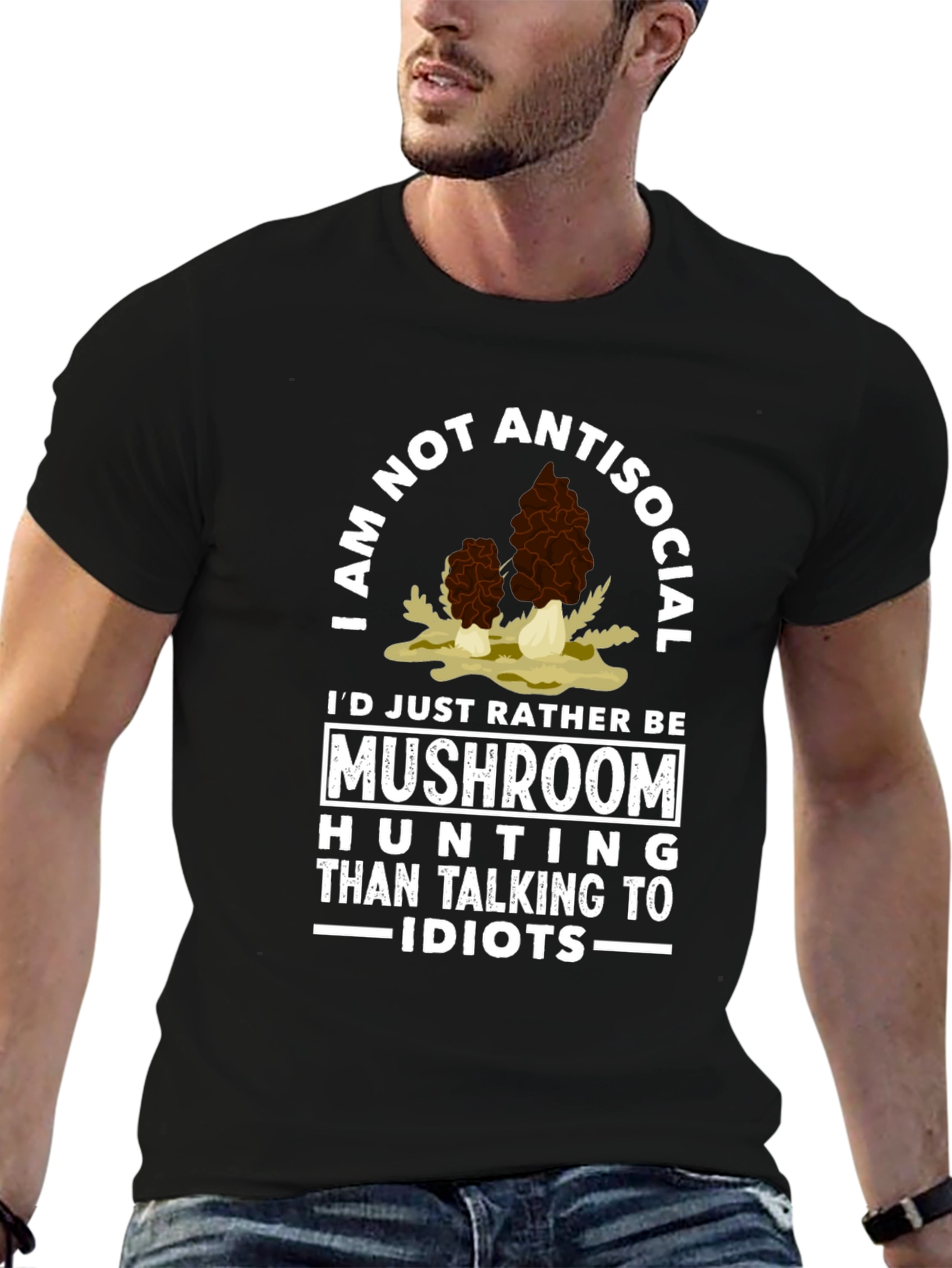 Black I'd Rather Be Mushroom Hunting T-Shirt view 6