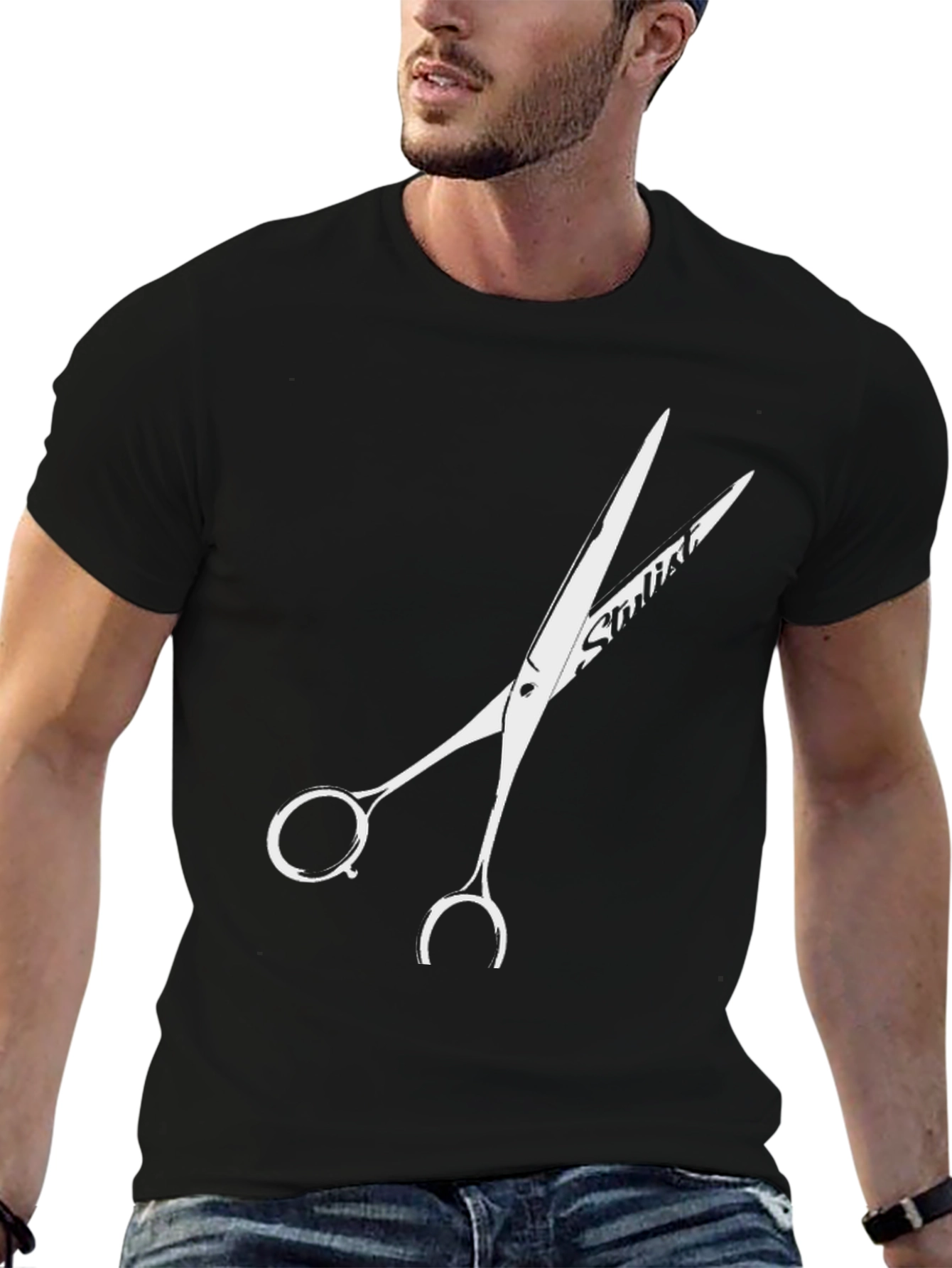 Black Stylist Scissors Graphic Tee - Cool Barber Shirt view 6