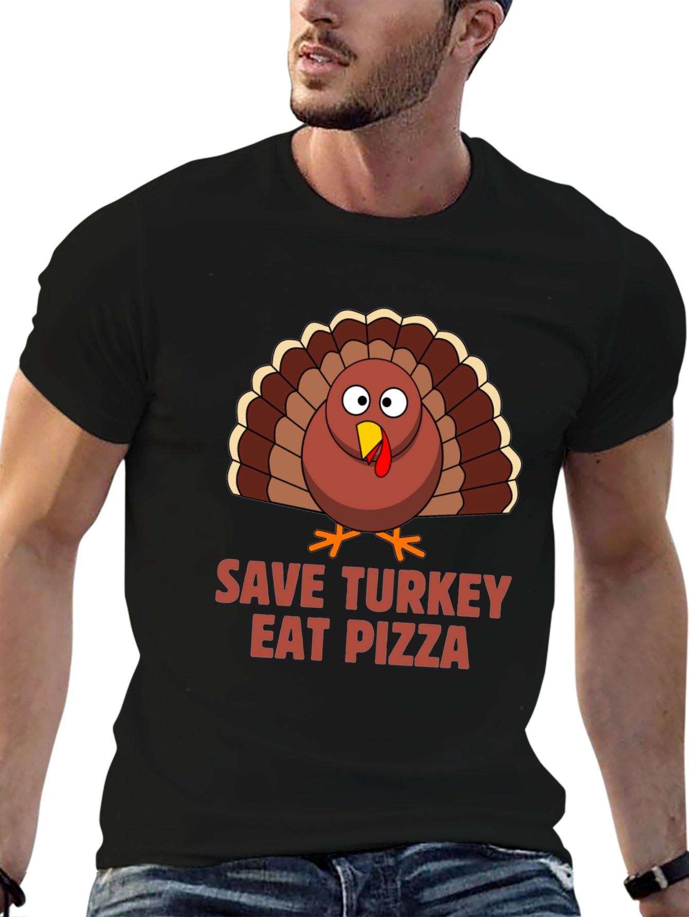 Black Save Turkey Eat Pizza T-Shirt view 6