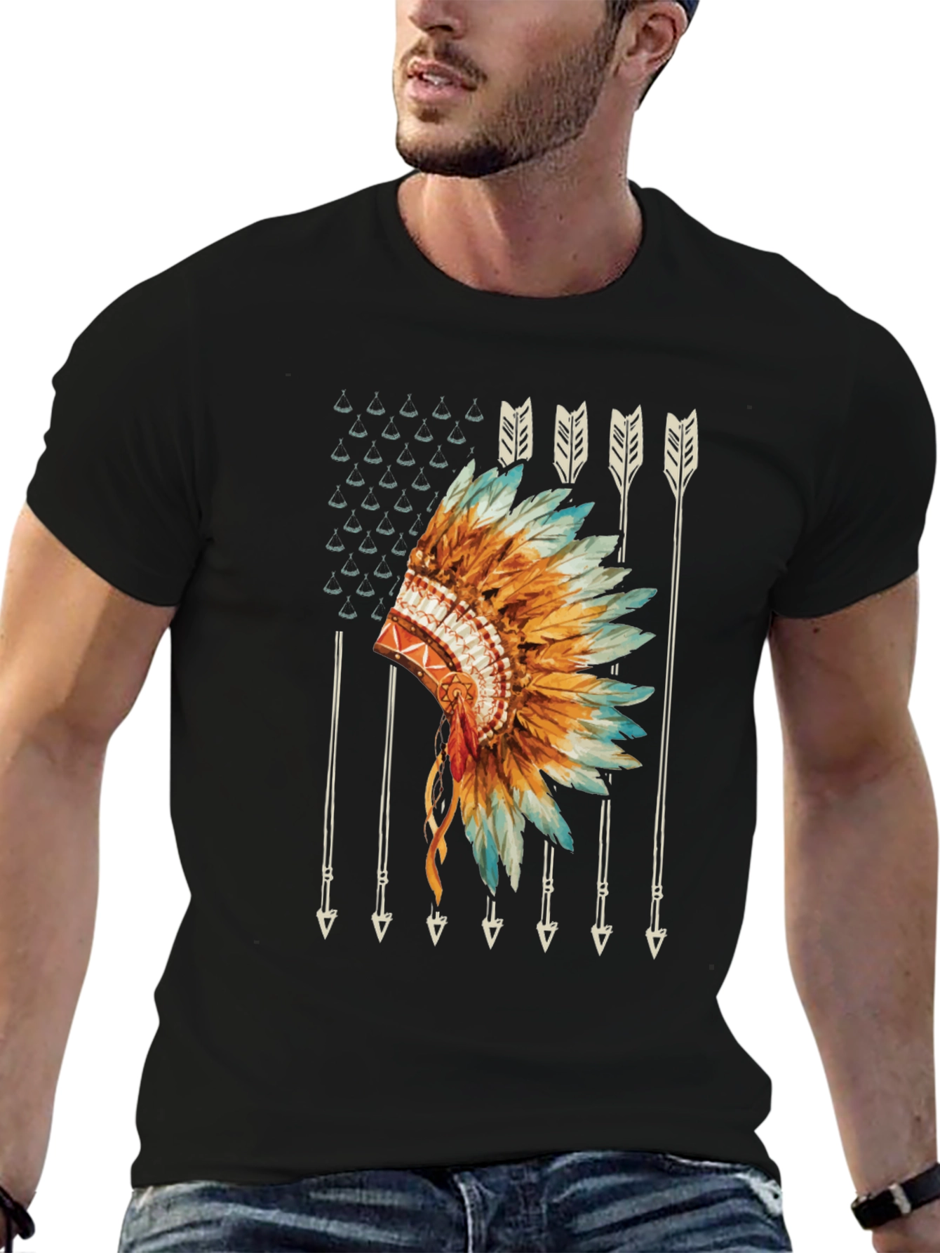 Black Native American Headdress Graphic Tee view 6