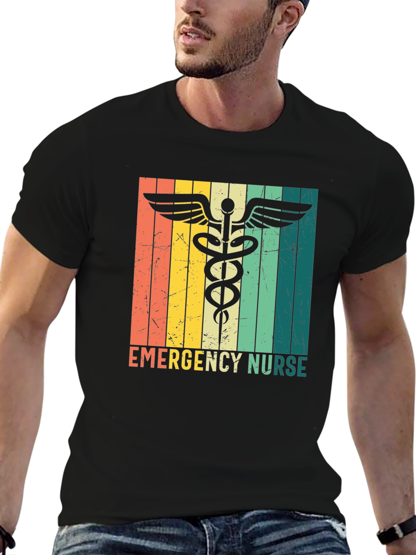 Black Emergency Nurse Retro T-Shirt view 6