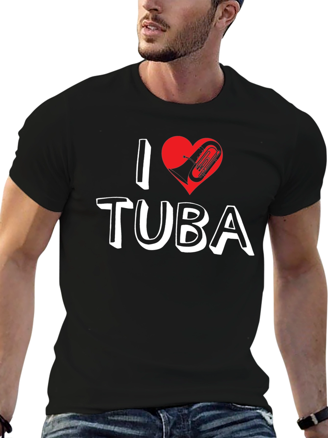 Black I Love Tuba Graphic Tee - Music Lover Shirt view 6