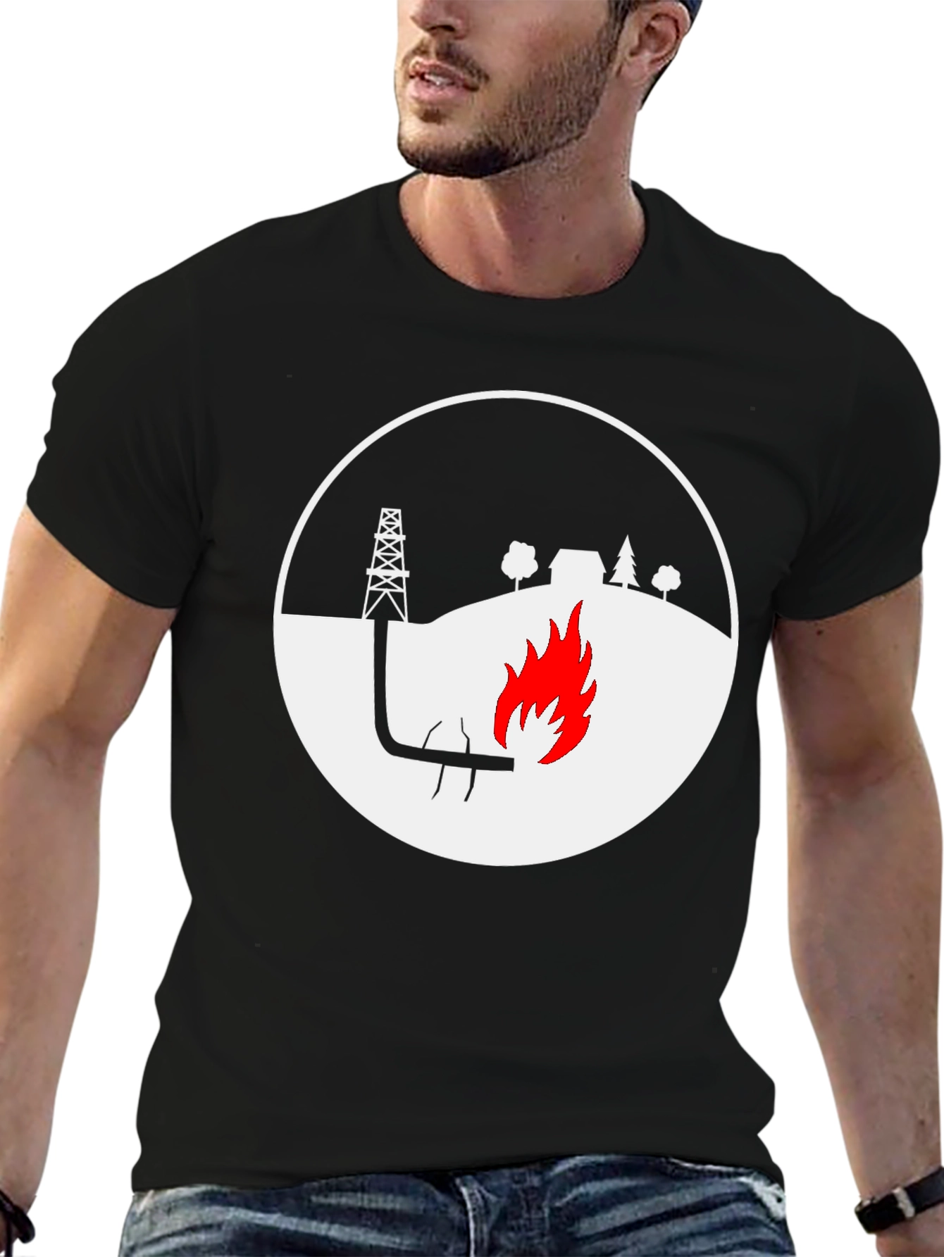 Black Oil Rig Graphic T-Shirt - Black Crew Neck Tee view 6