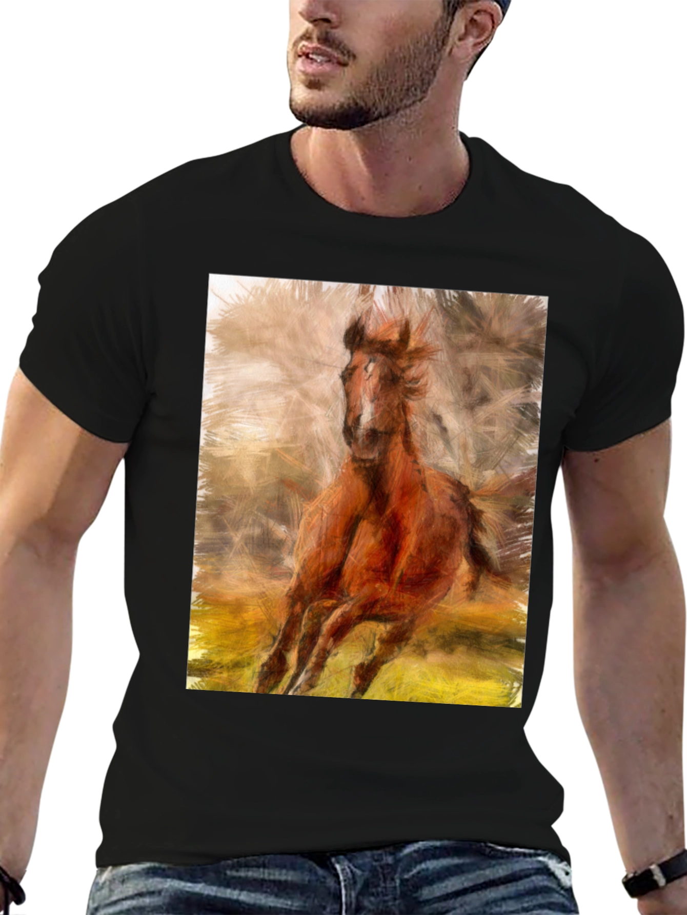 Black Horse Graphic Black T-Shirt view 6