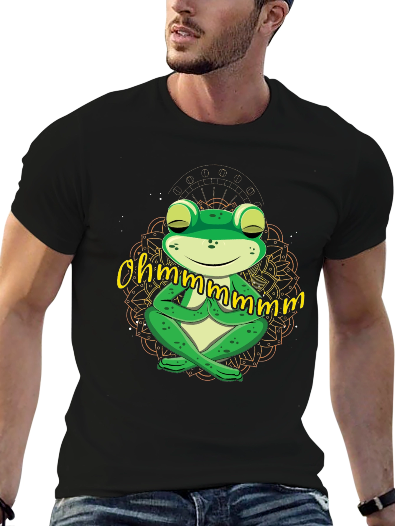 Black Ohm Frog T-Shirt - Meditating Yoga Frog Tee view 6