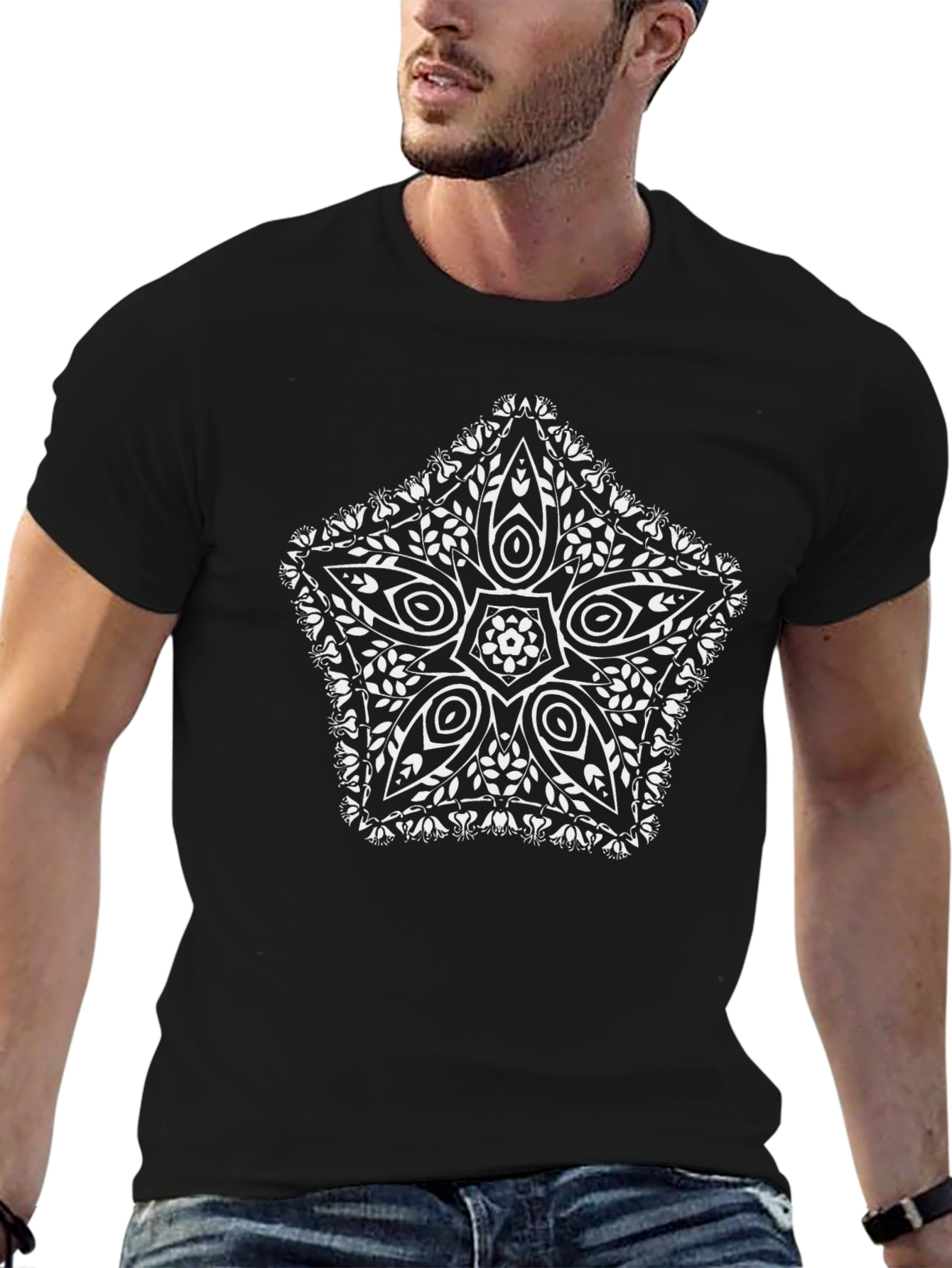 Black Geometric Star Graphic Black T-Shirt view 6