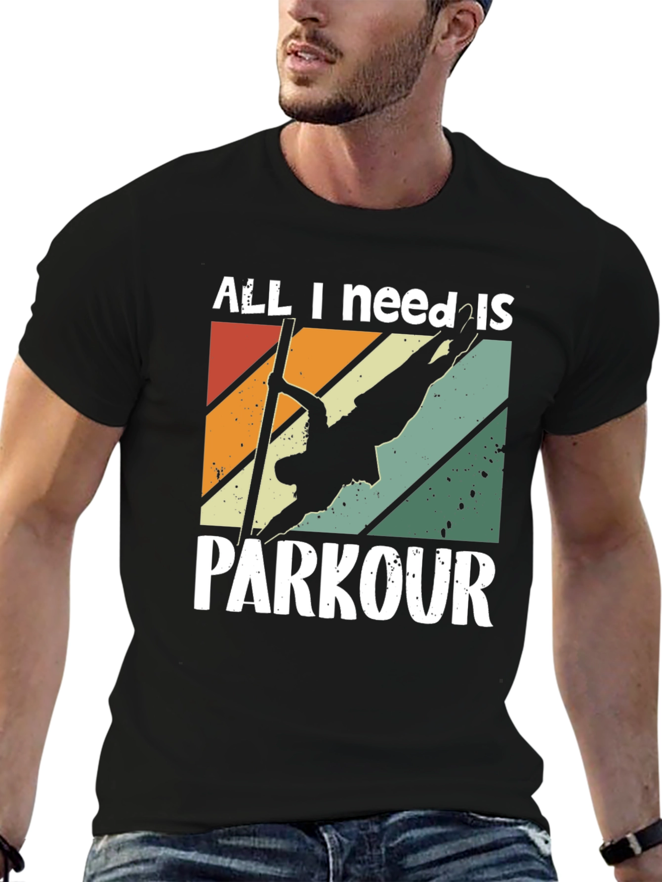 Black All I Need Is Parkour T-Shirt - Retro Style view 6