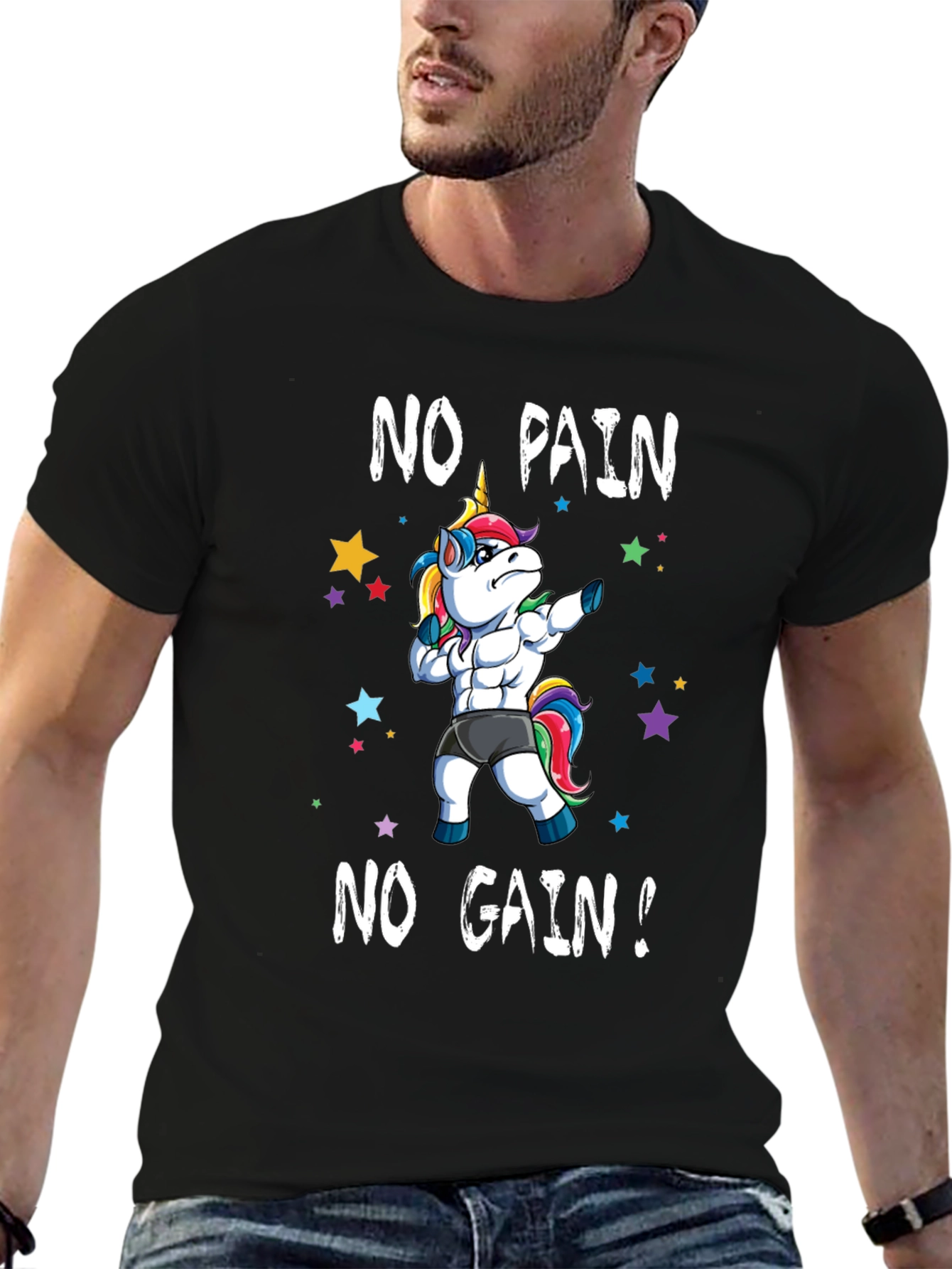 Black Unicorn Gym T-Shirt - No Pain No Gain view 6