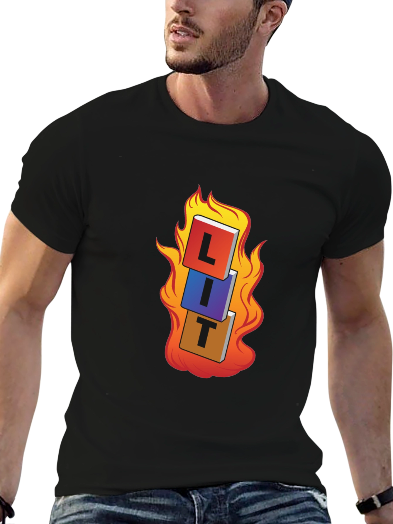 Black LIT T-Shirt - On Fire Graphic Tee view 6