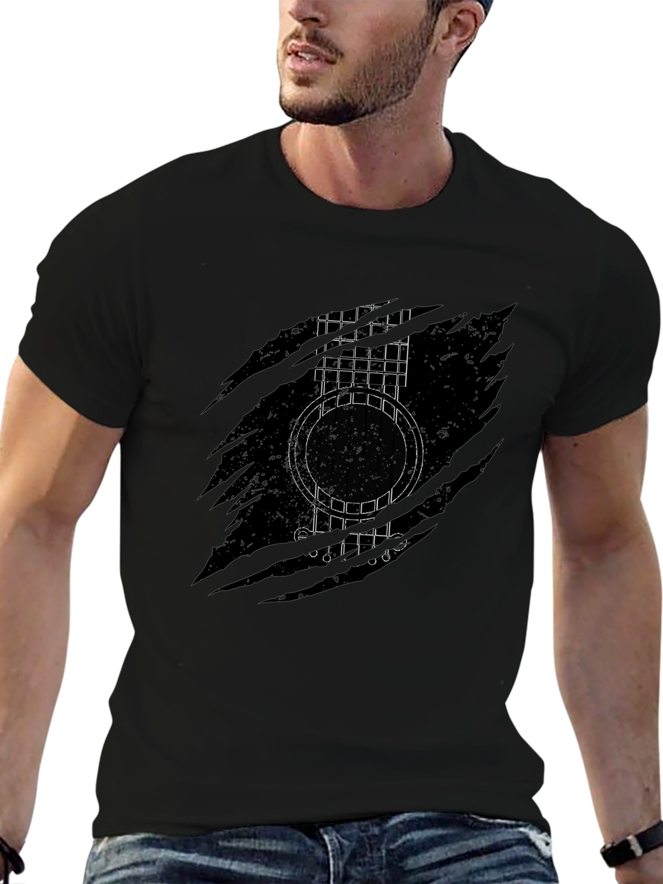 Black Guitar Graphic Black T-Shirt view 6