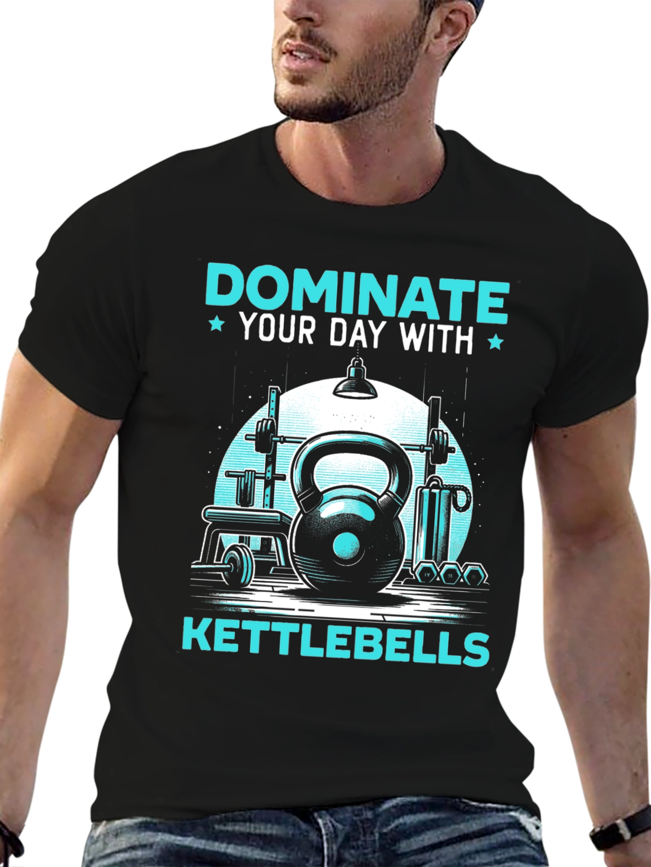 Black Dominate Your Day With Kettlebells T-Shirt view 6