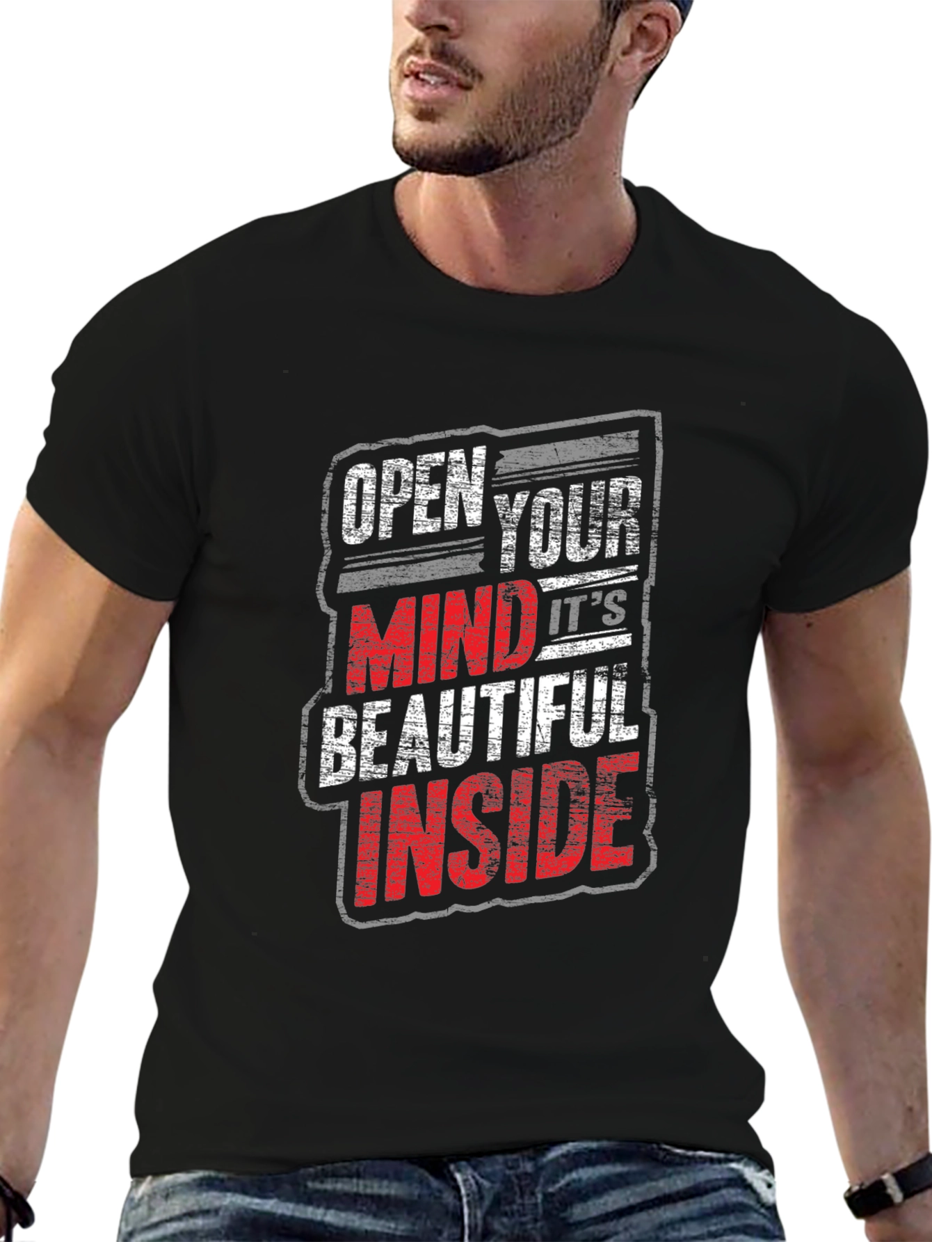 Black Open Your Mind Graphic Tee - Trendy Black T-Shirt view 6