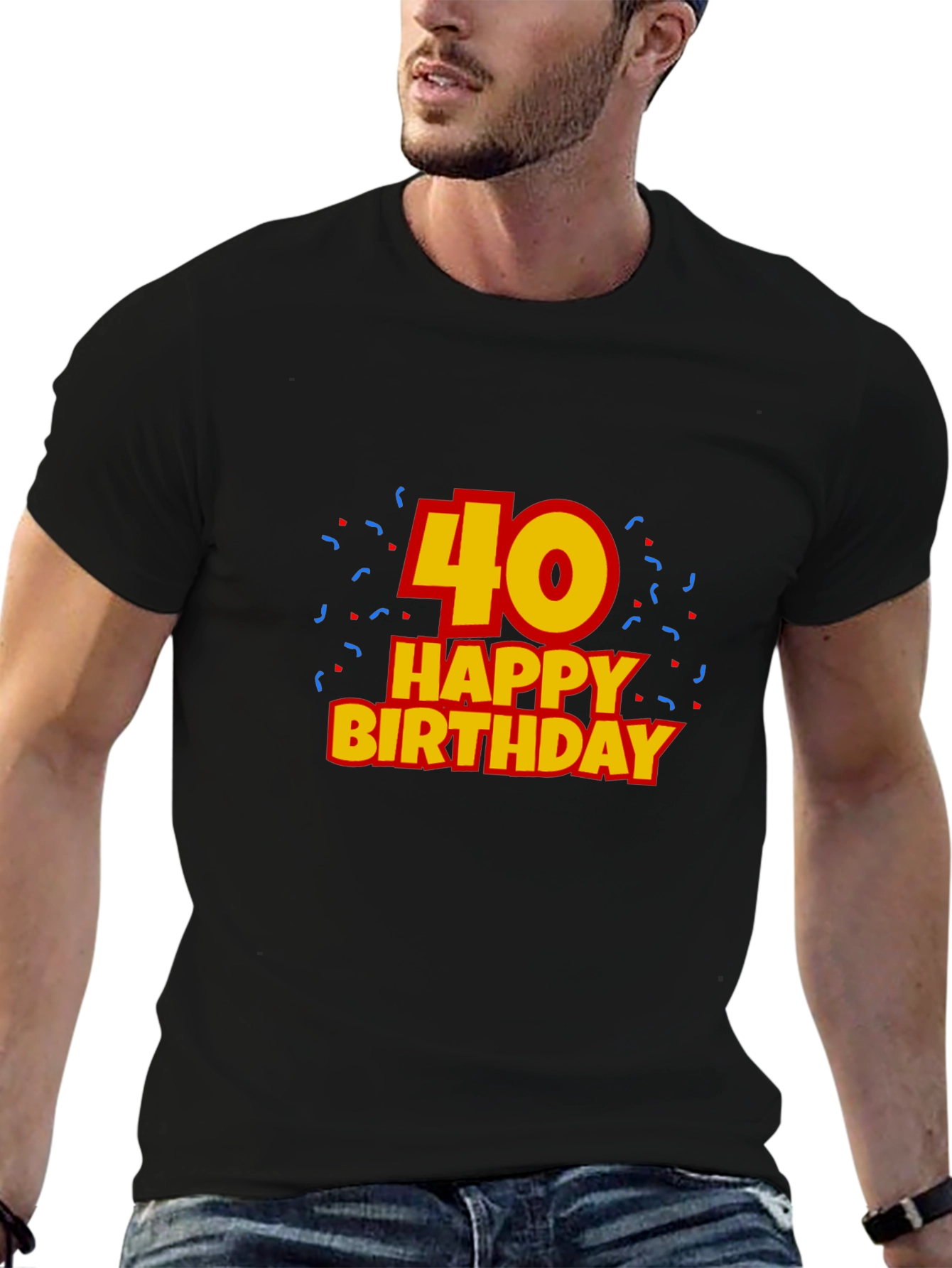 Black 40th Happy Birthday Black T-Shirt view 6