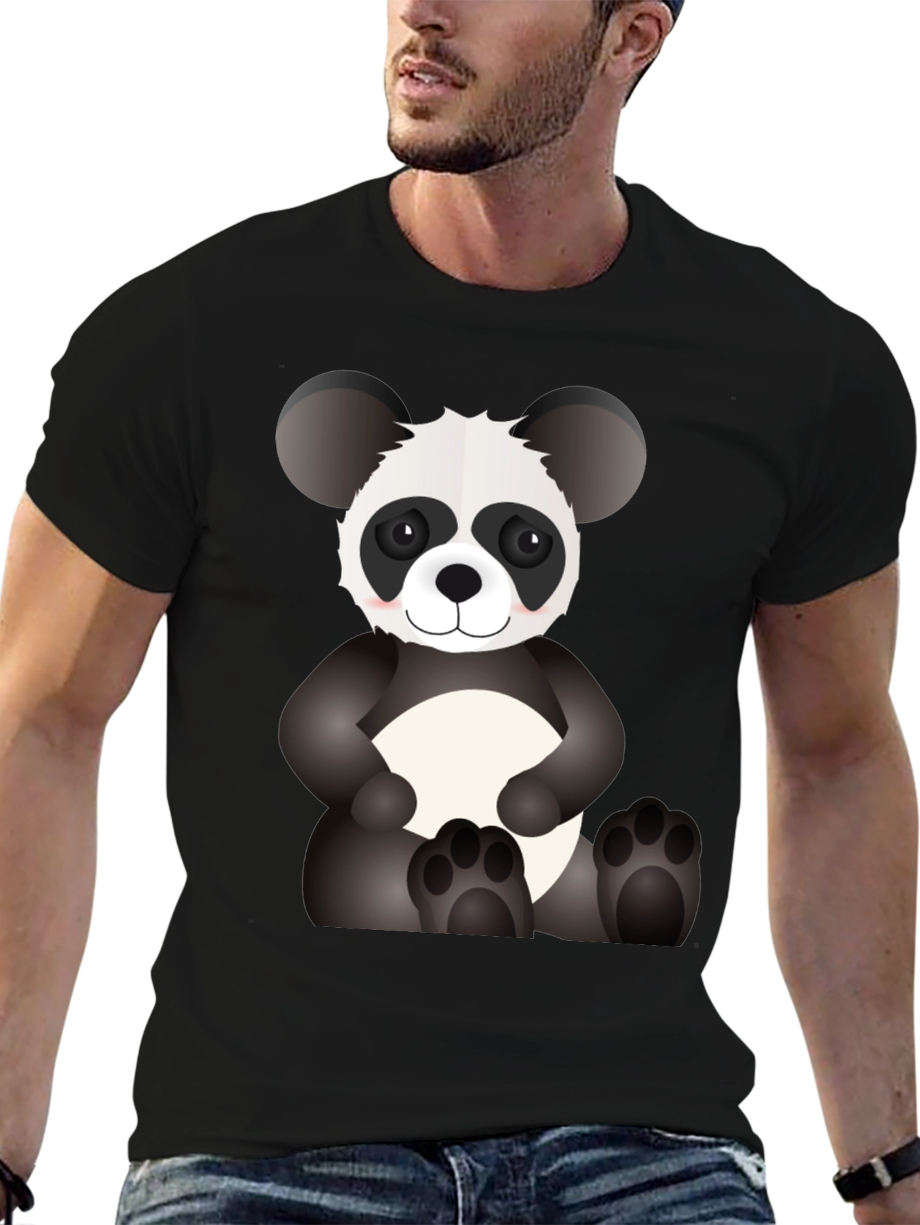 Black Cute Panda Bear Graphic T-Shirt view 6