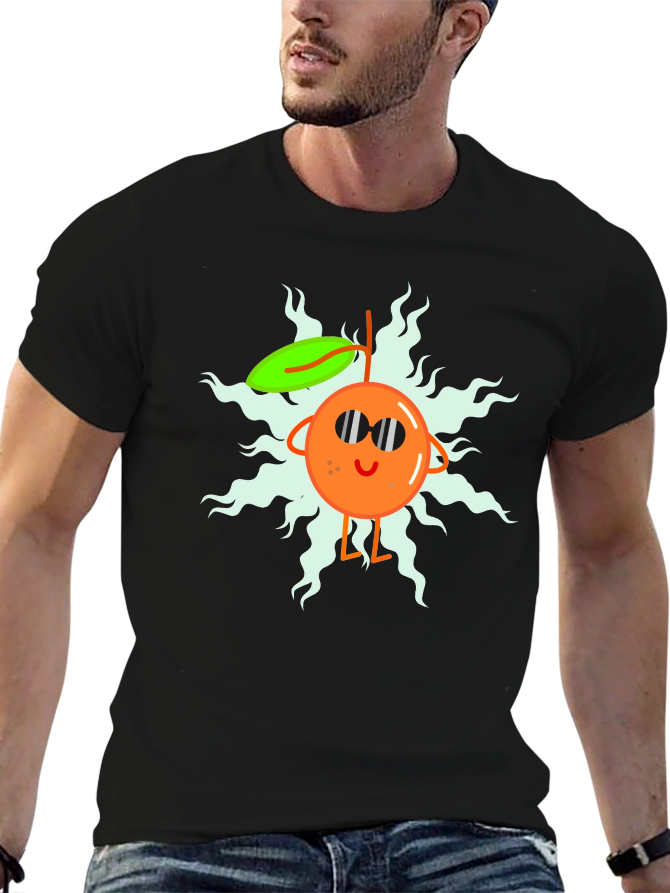 Black Cool Orange Cartoon T-Shirt view 6