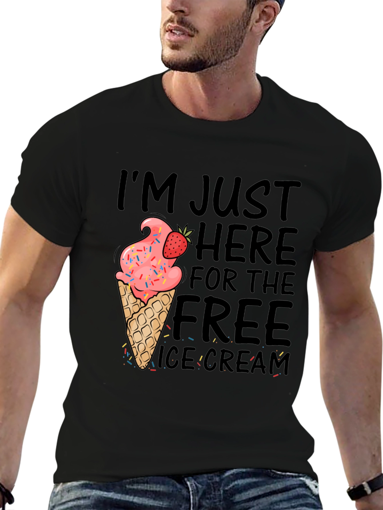 Black Free Ice Cream T-Shirt Funny Novelty Graphic Tee view 6