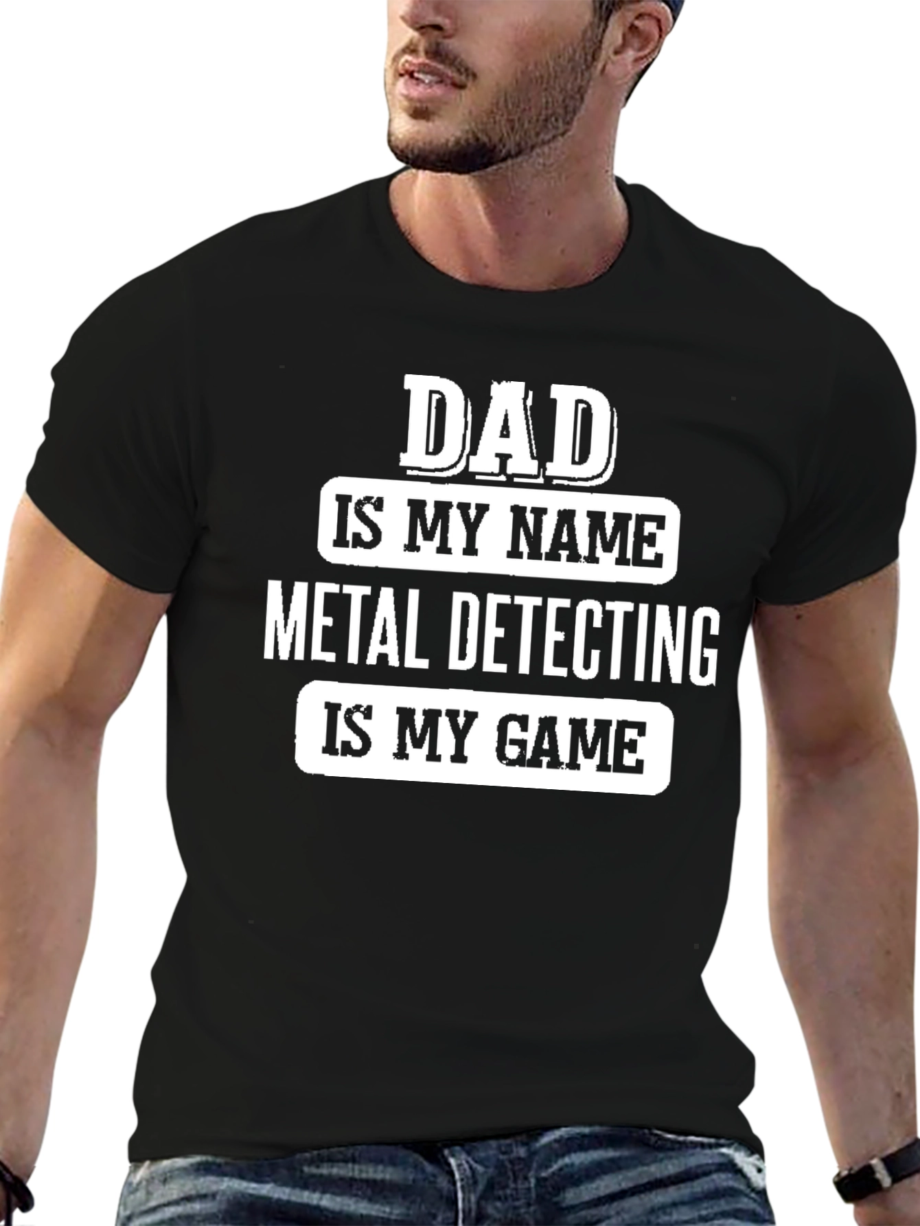 Black Dad Metal Detecting Game T-Shirt view 6