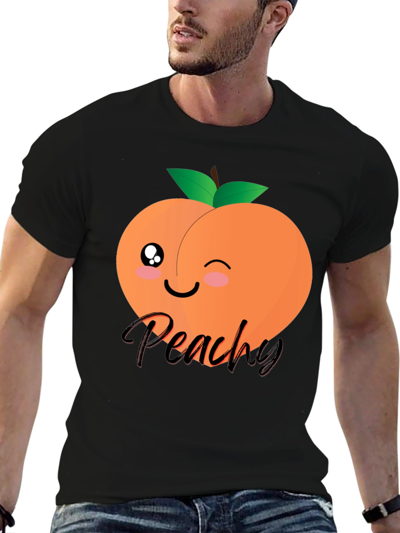 Black Cute Peachy Graphic T-Shirt - Unisex Black Tee view 6