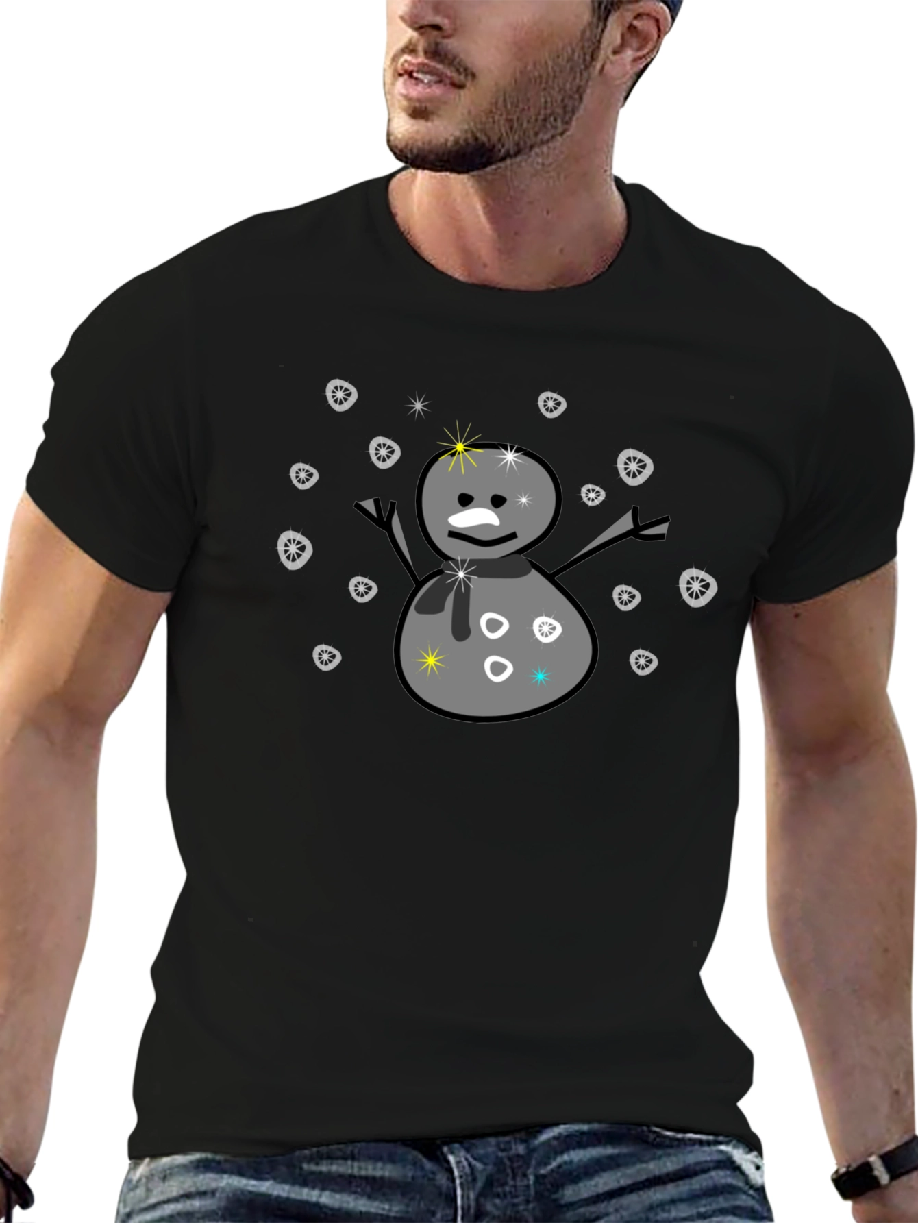 Black Snowman Graphic Tee - Black Cotton Blend T-Shirt view 6