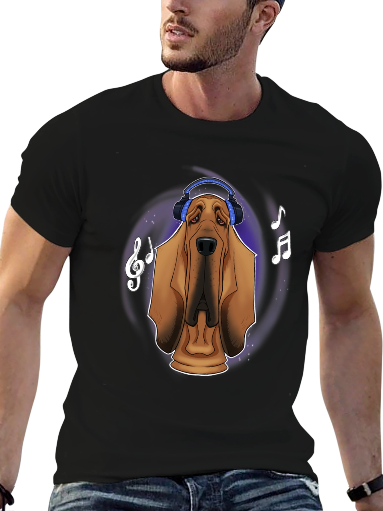 Black Dog with Headphones Graphic T-Shirt view 6