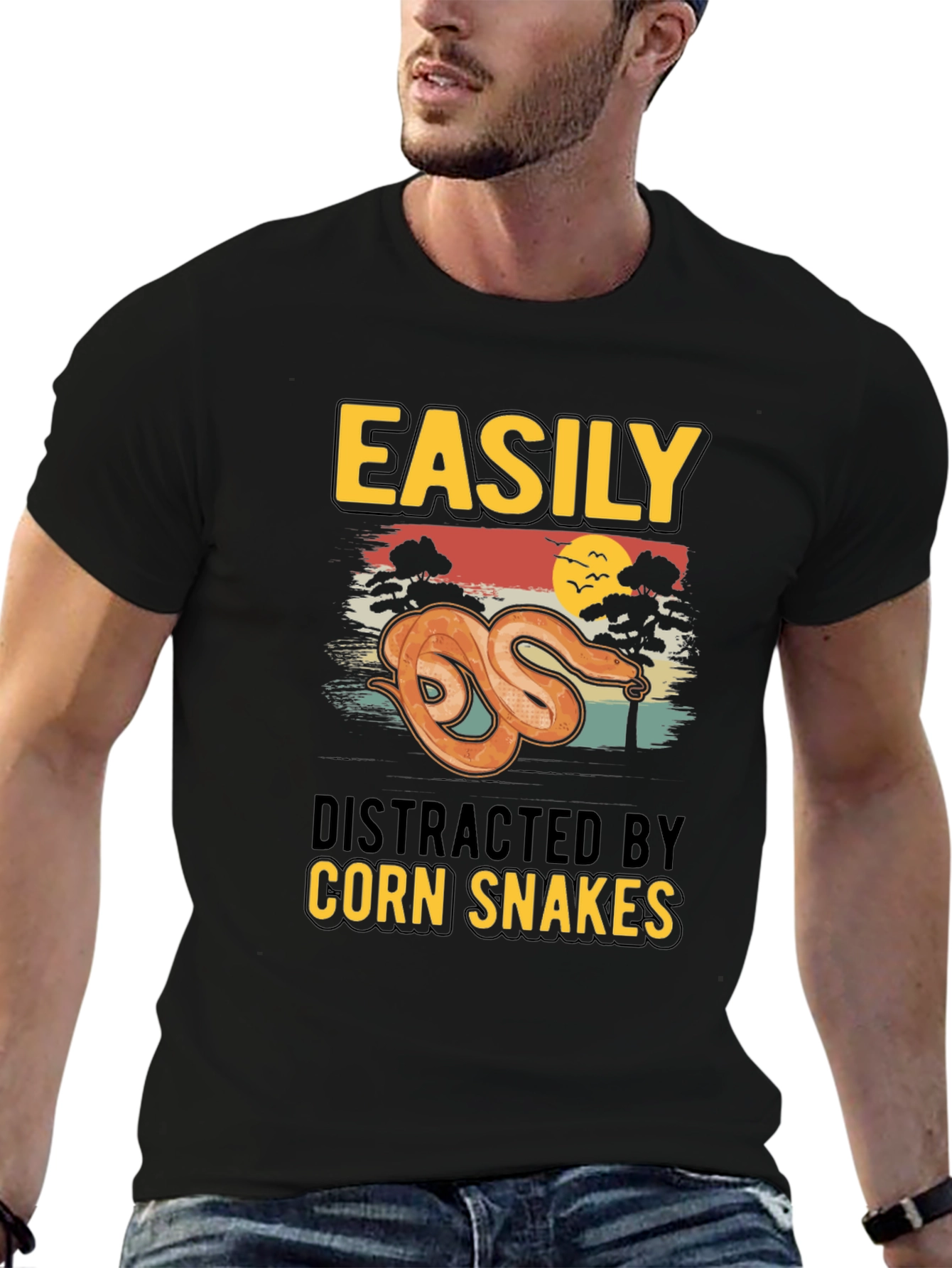 Black Easily Distracted by Corn Snakes T-Shirt view 6