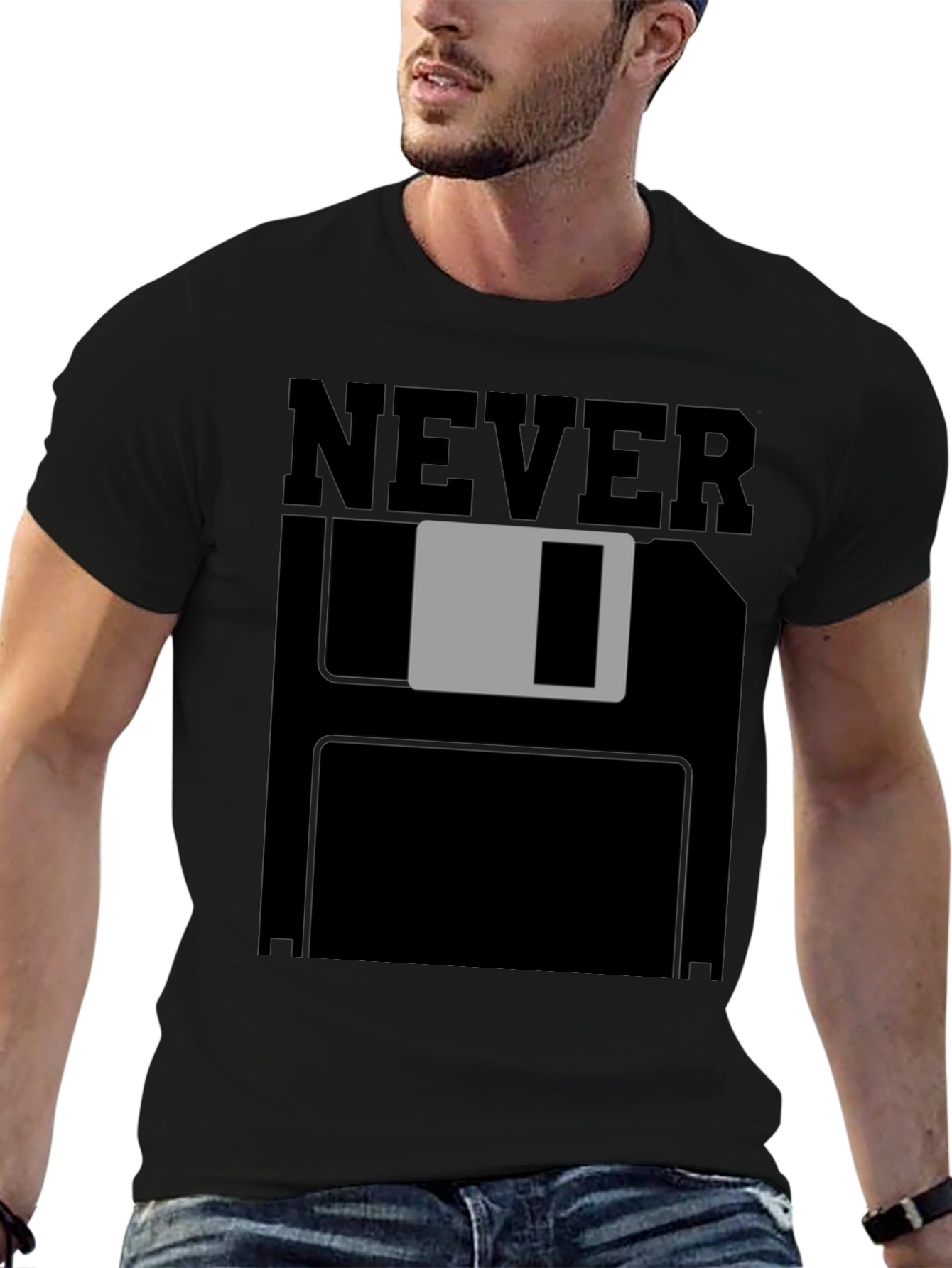 Black Never Save Floppy Disk T-Shirt - Black view 6